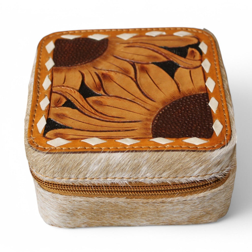 Montana Twist Genuine Leather Small Jewelry Box - Sunflower