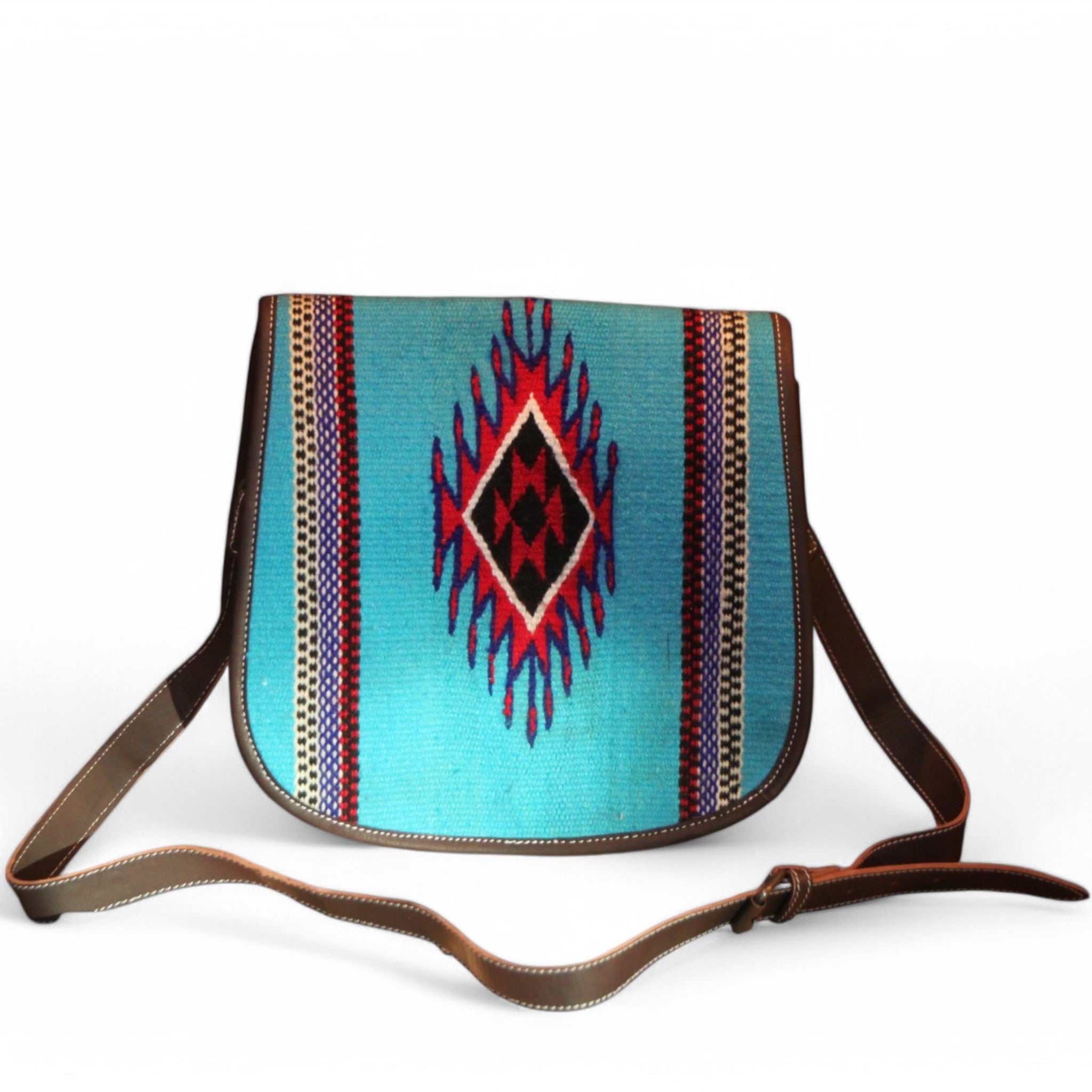 Montana Twist Genuine Leather Turquoise Handwoven Saddle Bag