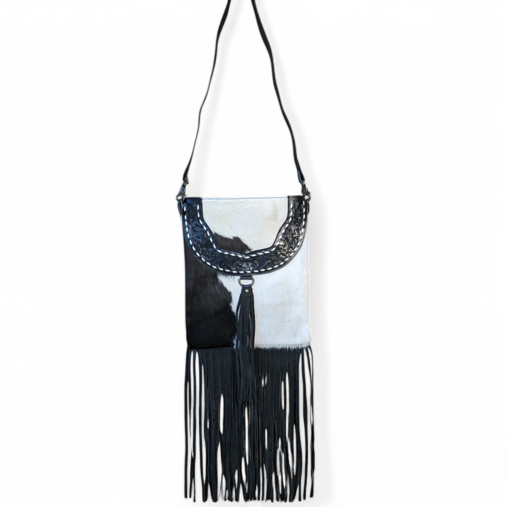 Montana Twist Genuine Leather Cowhide Flap Handbag w/ Tassels