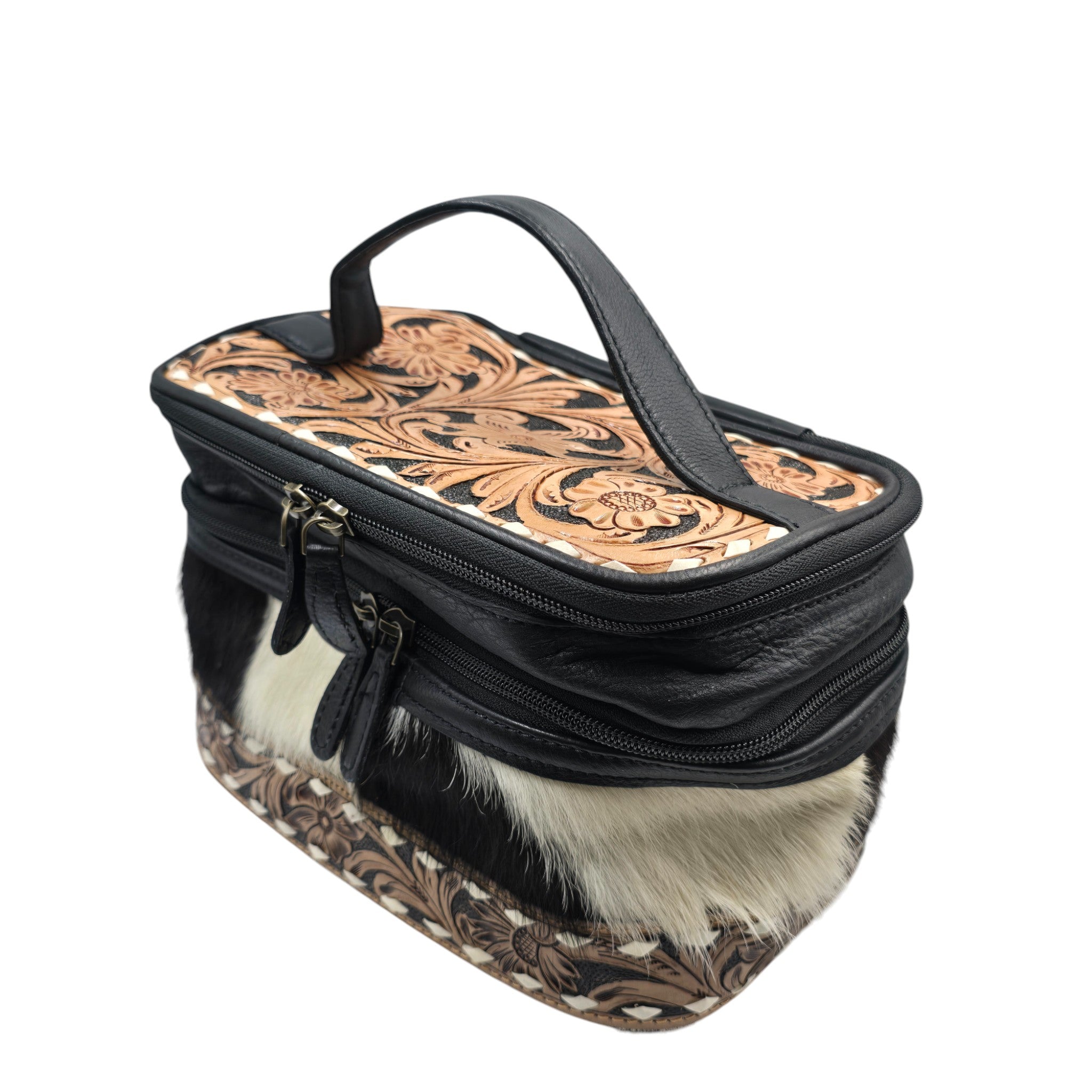 Montana Twist Genuine Leather Hair-On Cosmetic Bag - Black