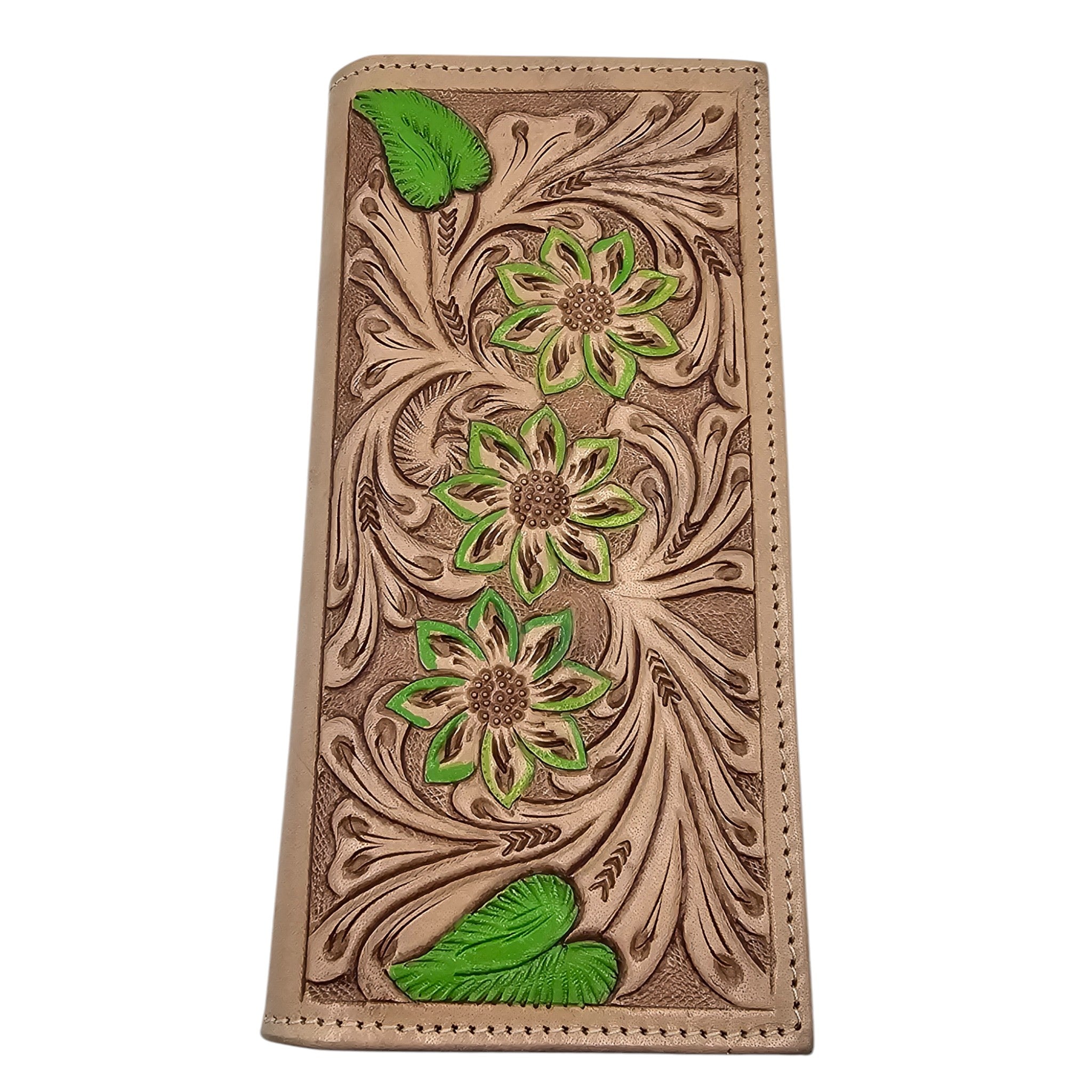 Montana Twist Genuine Leather Wallet w/ Green Flowers