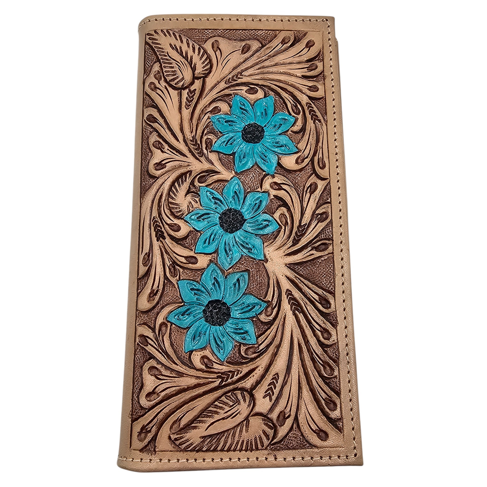 Montana Twist Genuine Leather Wallet w/ Blue Flowers
