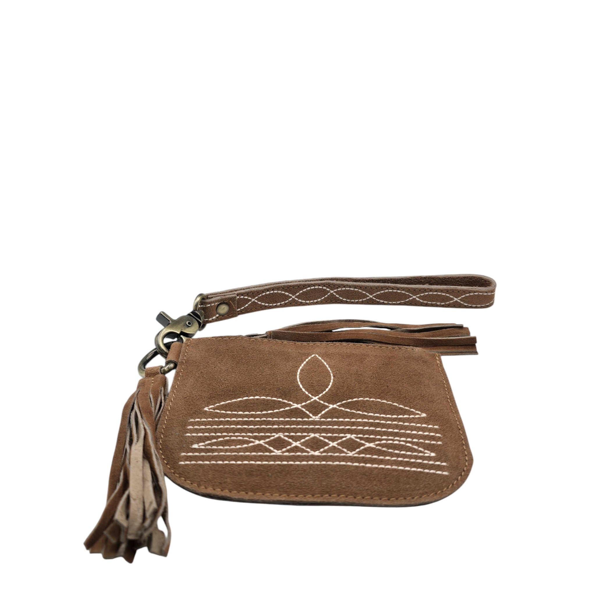 Montana Twist Genuine Leather Boot Stitch Clutch w/ Tassel - Saddle Brown