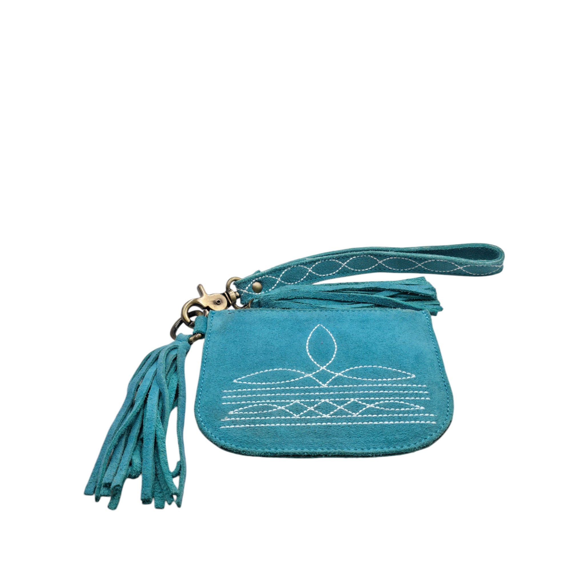 Montana Twist Genuine Leather Boot Stitch Clutch w/ Tassel - Turquoise