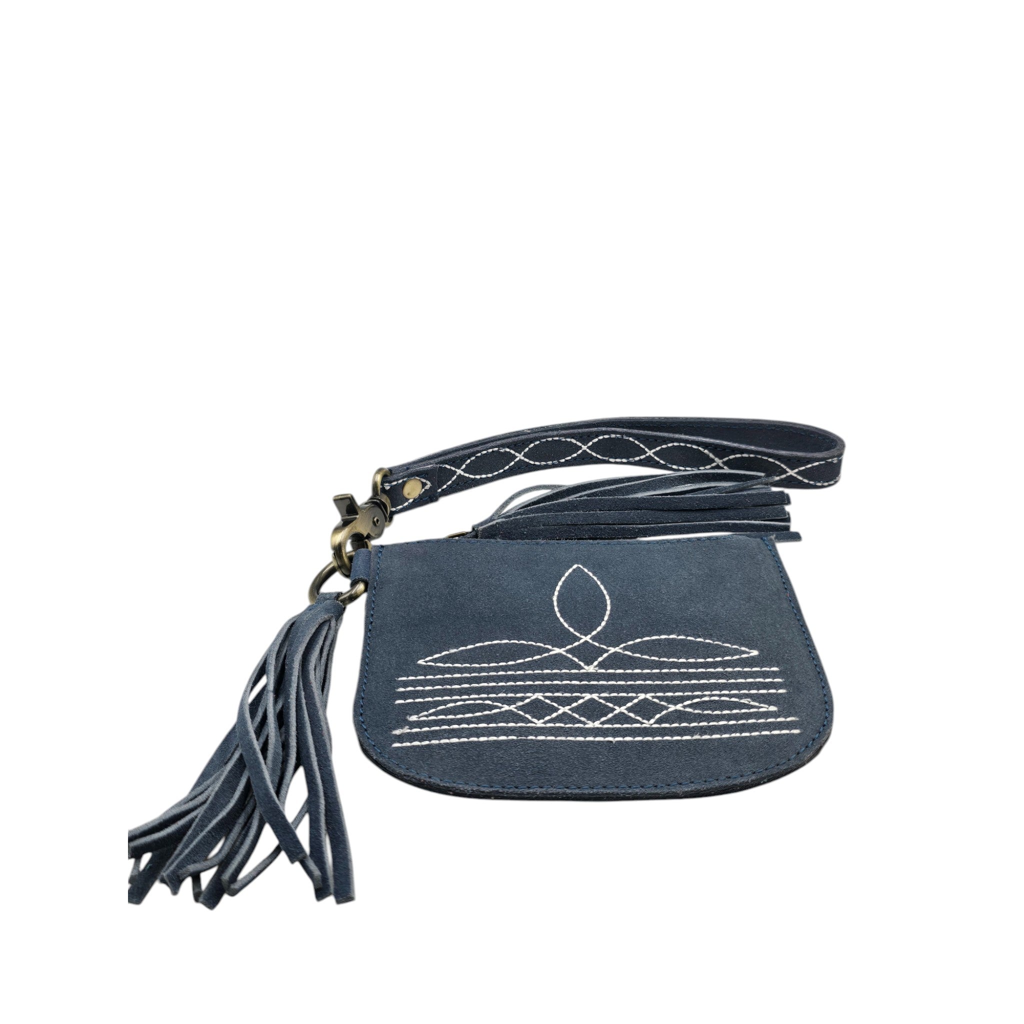 Montana Twist Genuine Leather Boot Stitch Clutch w/ Tassel - Blue