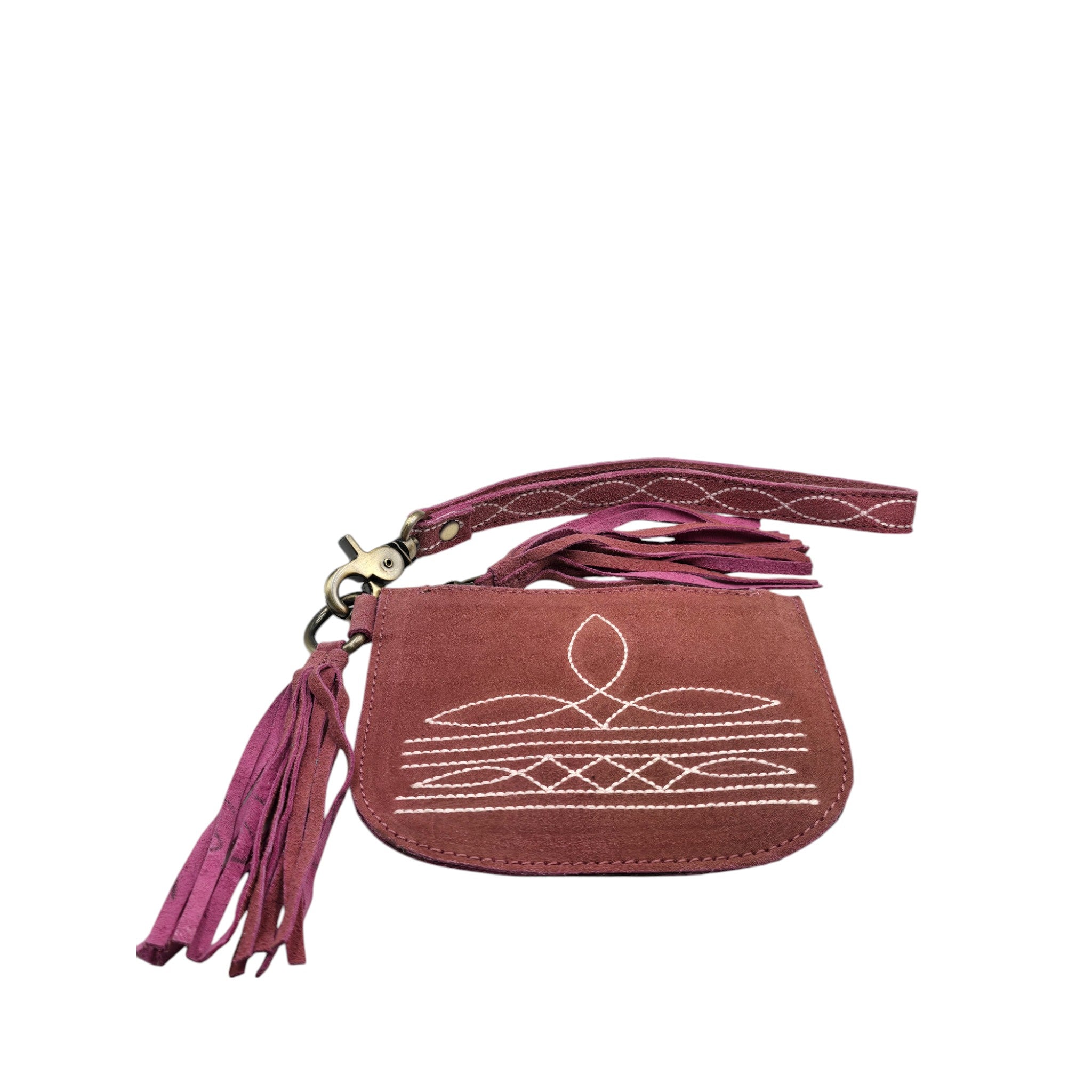 Montana Twist Genuine Leather Boot Stitch Clutch w/ Tassel - Pink