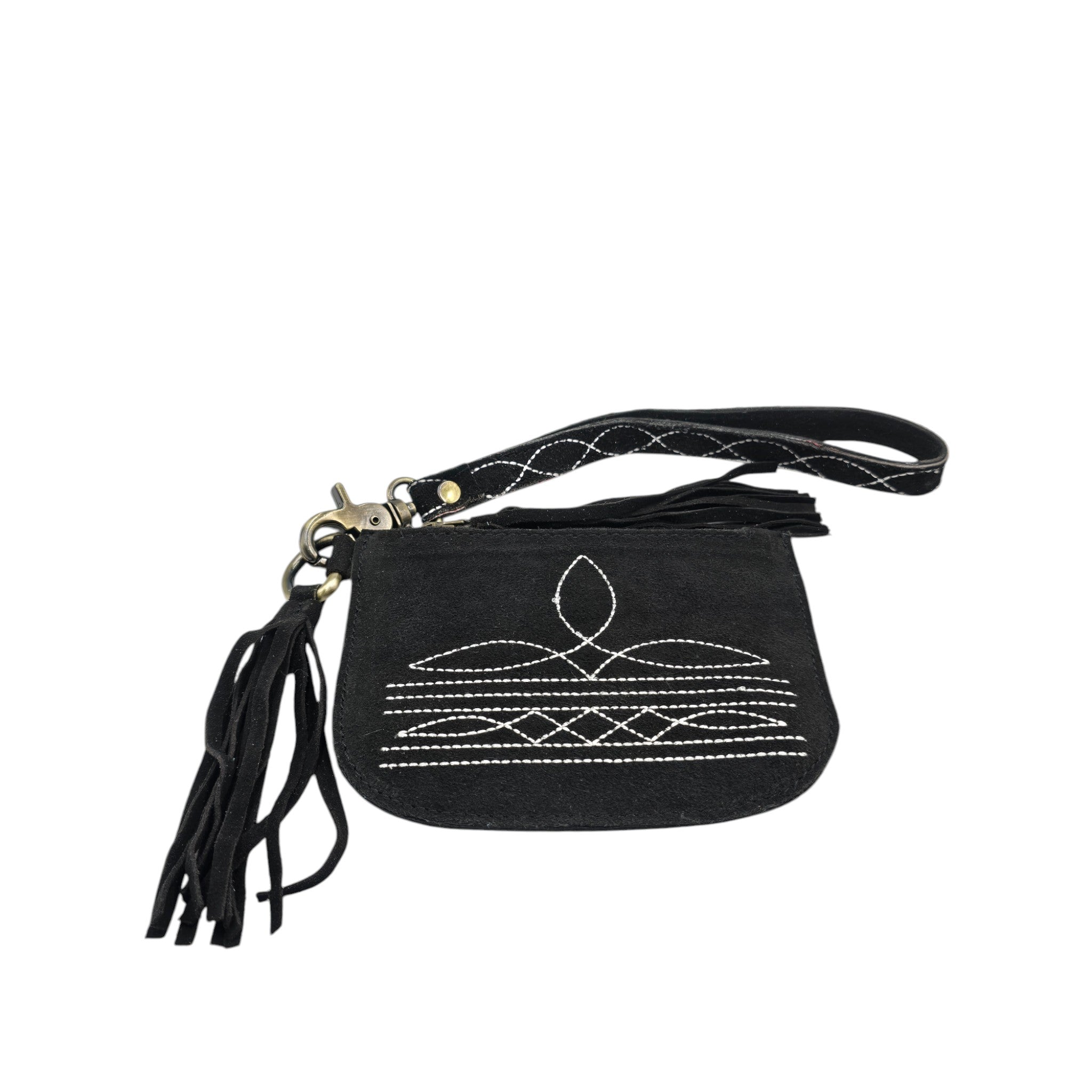 Montana Twist Genuine Leather Boot Stitch Clutch w/ Tassel - Black