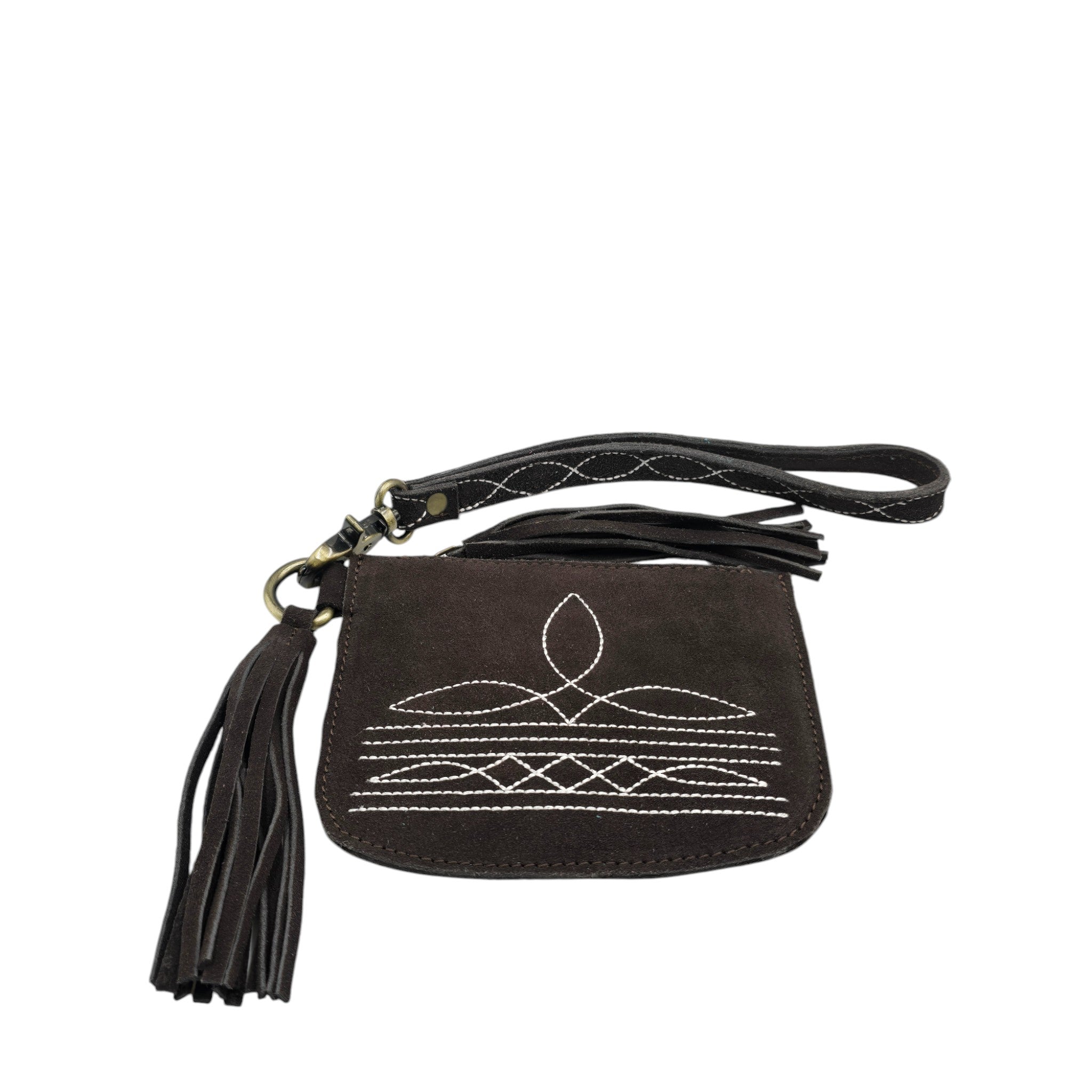 Montana Twist Genuine Leather Boot Stitch Clutch w/ Tassel - Coffee