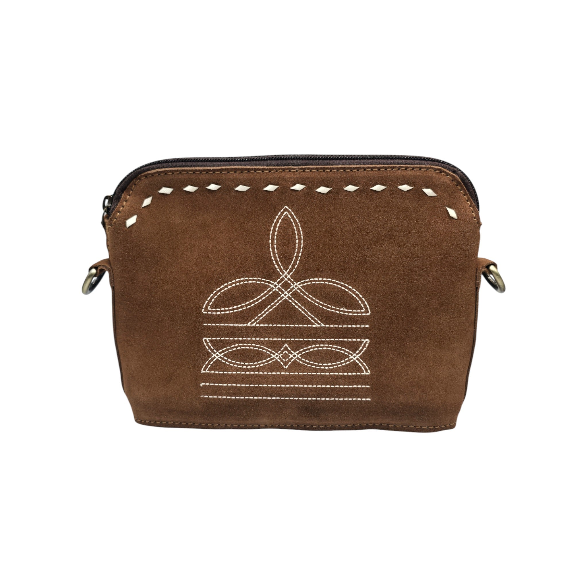 Montana Twist Genuine Leather Boot Stitch Handbag - Saddle Brown