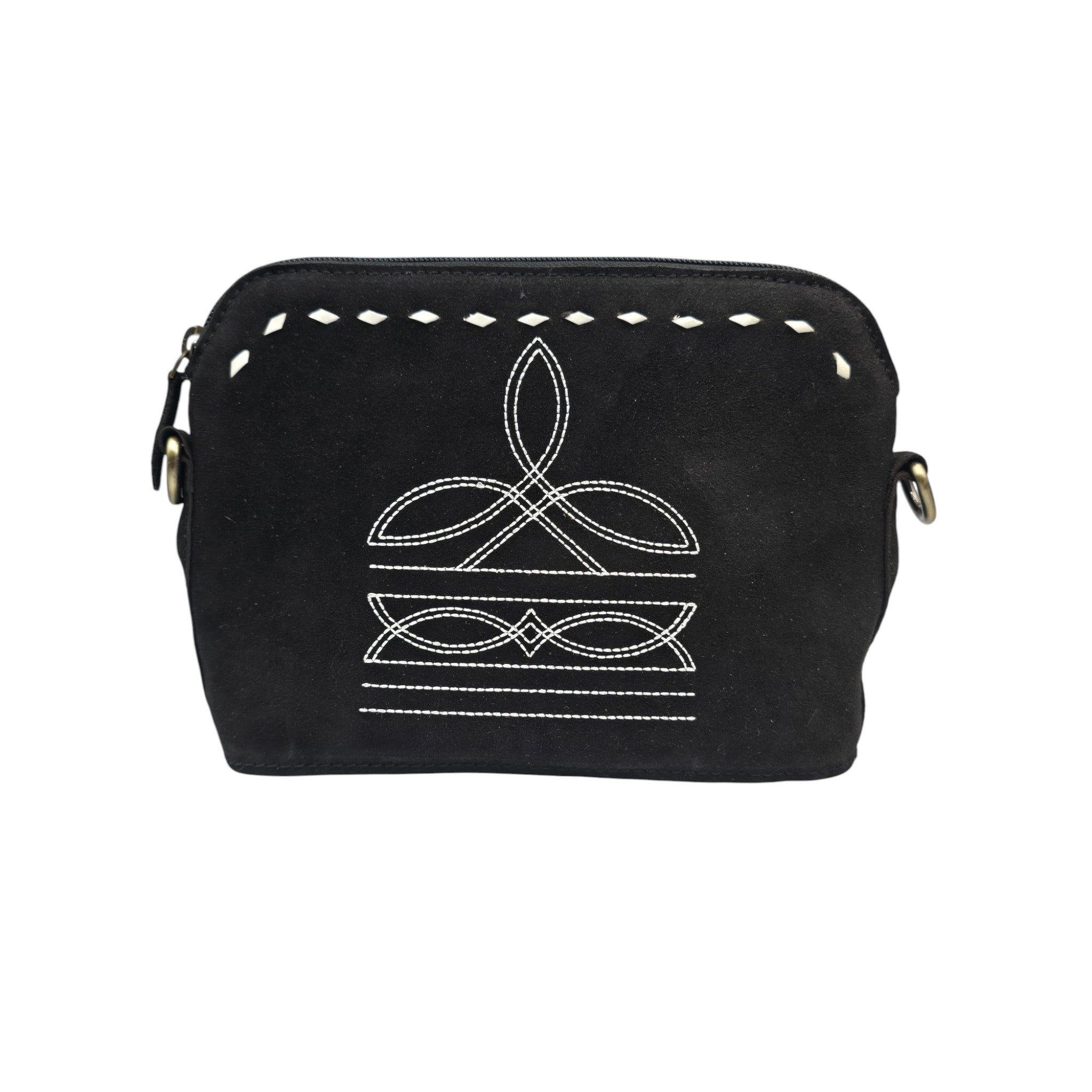 Montana Twist Genuine Leather Boot Stitch Handbag - Black