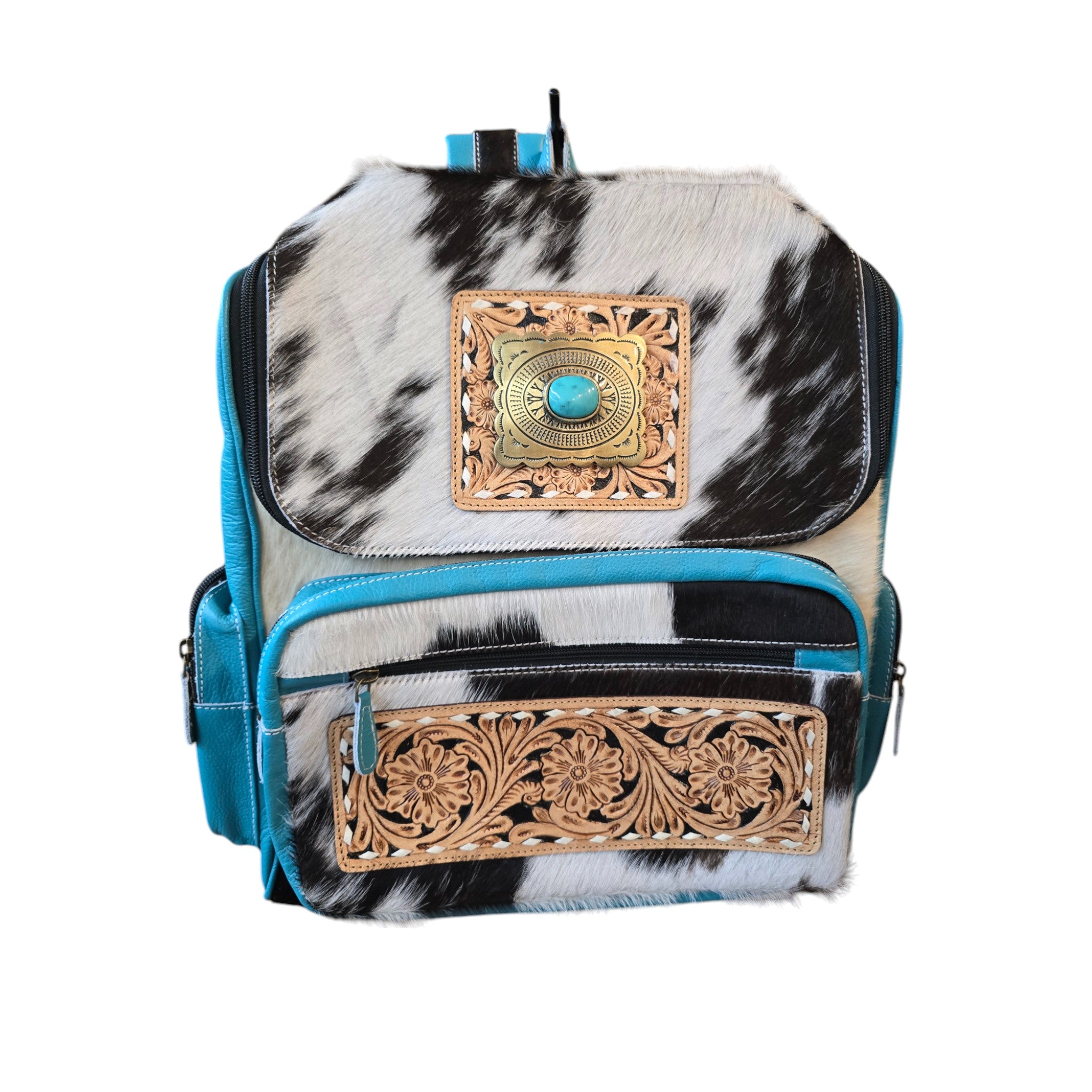 Montana Twist Genuine Leather Cowhide Backpack - Turquoise