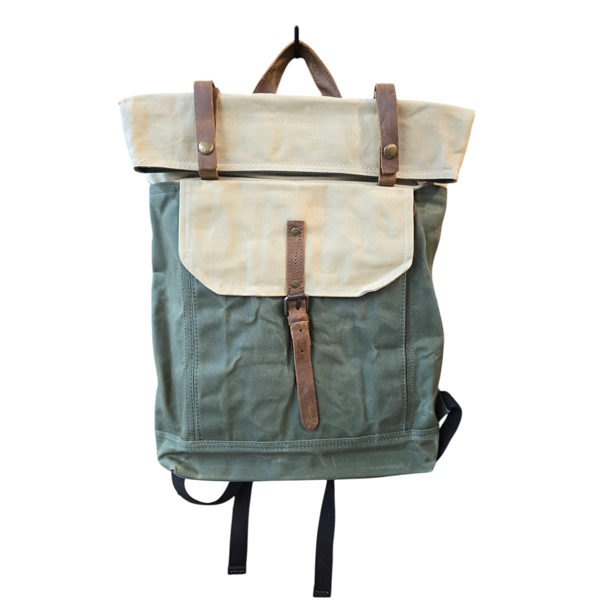 Montana Twist Vintage Rolltop Casual Travel Waxed Canvas Rucksack - Green