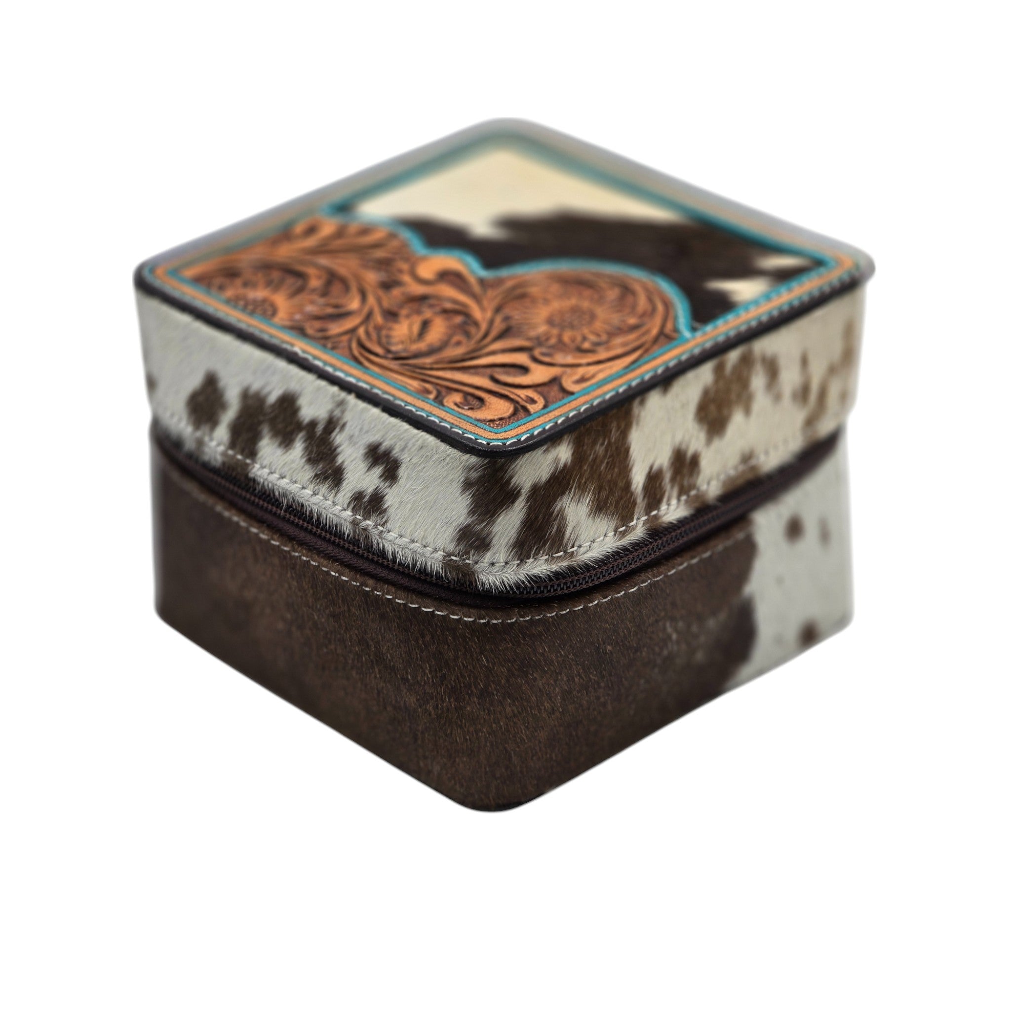Montana Twist Genuine Leather Large Cowhide Jewelry Box - Floral Design