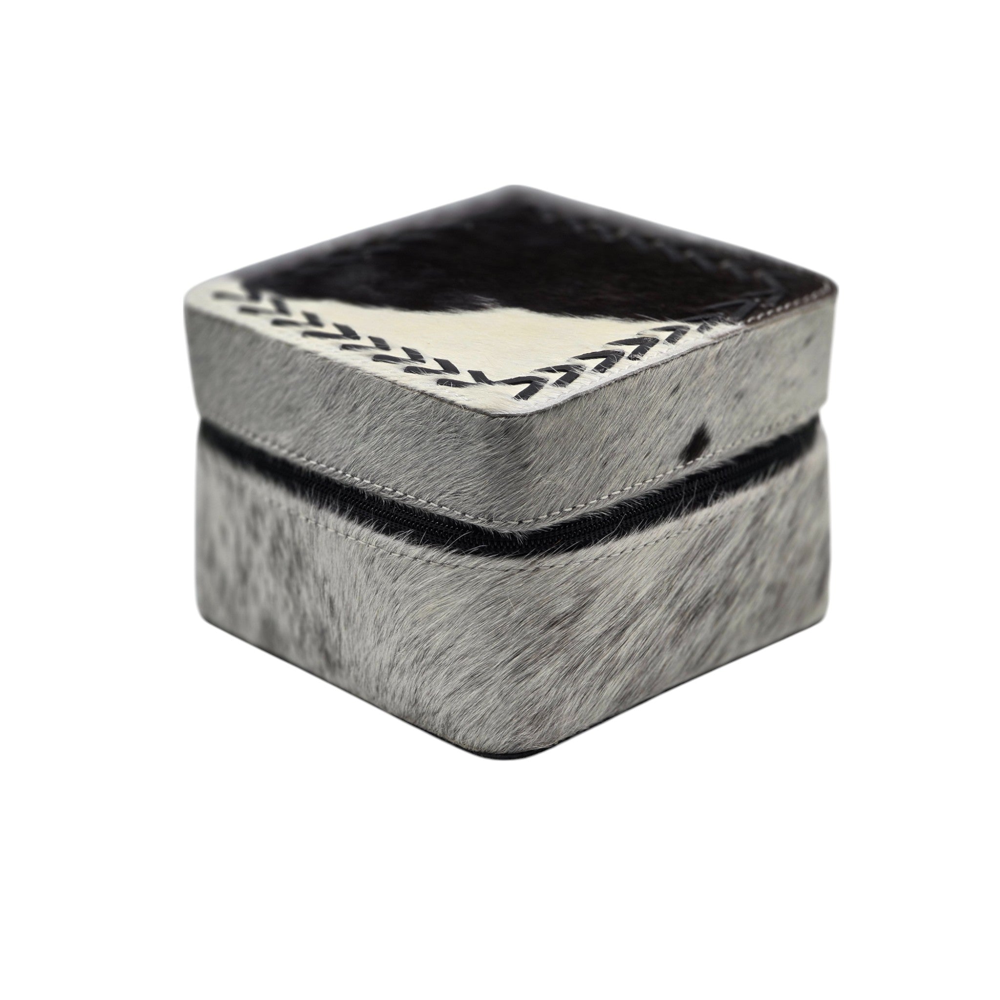 Montana Twist Genuine Leather Large Cowhide Jewelry Box - Black Stitching