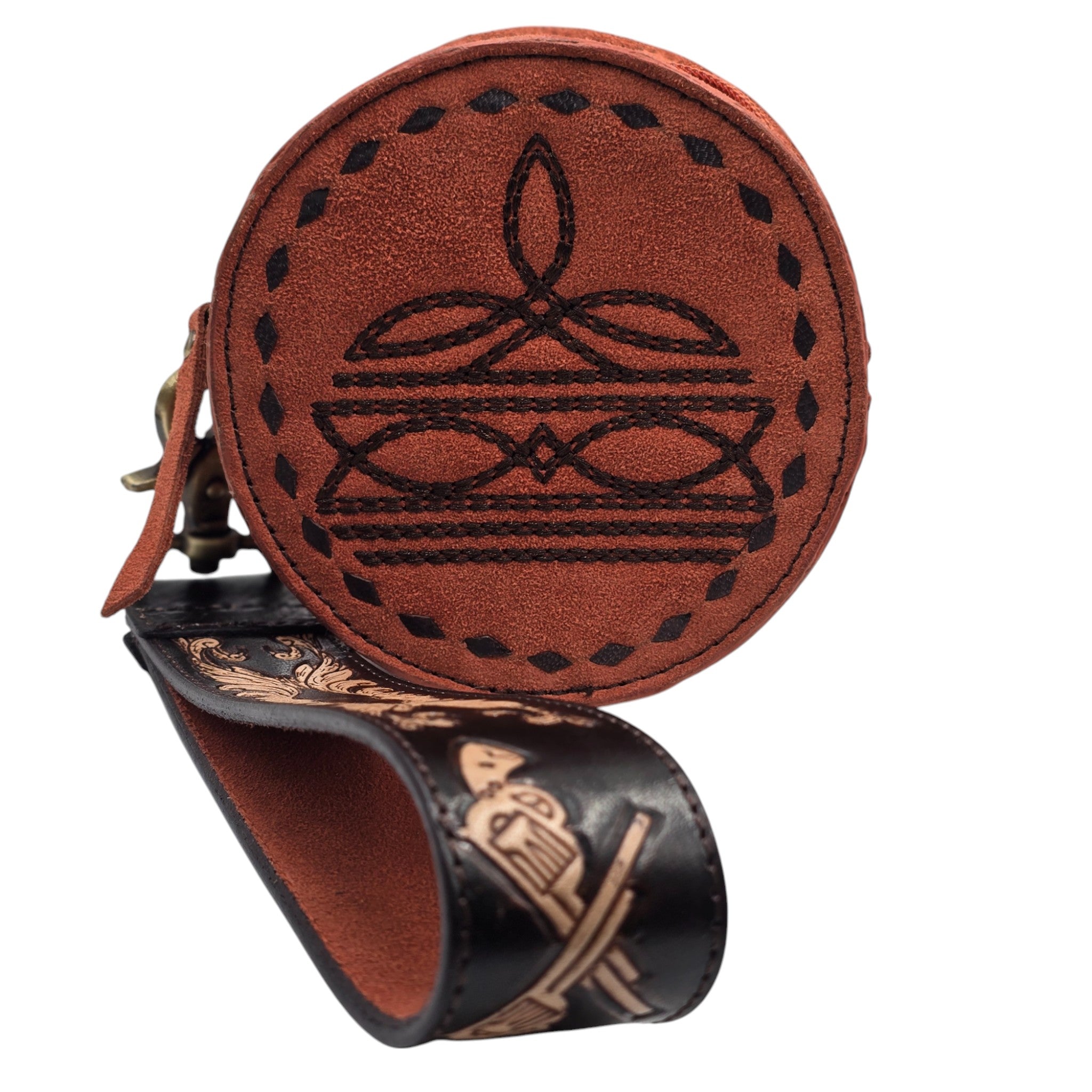 Montana Twist Genuine Leather Small Round Boot Stitch Bag w/Clutch Strap - Red