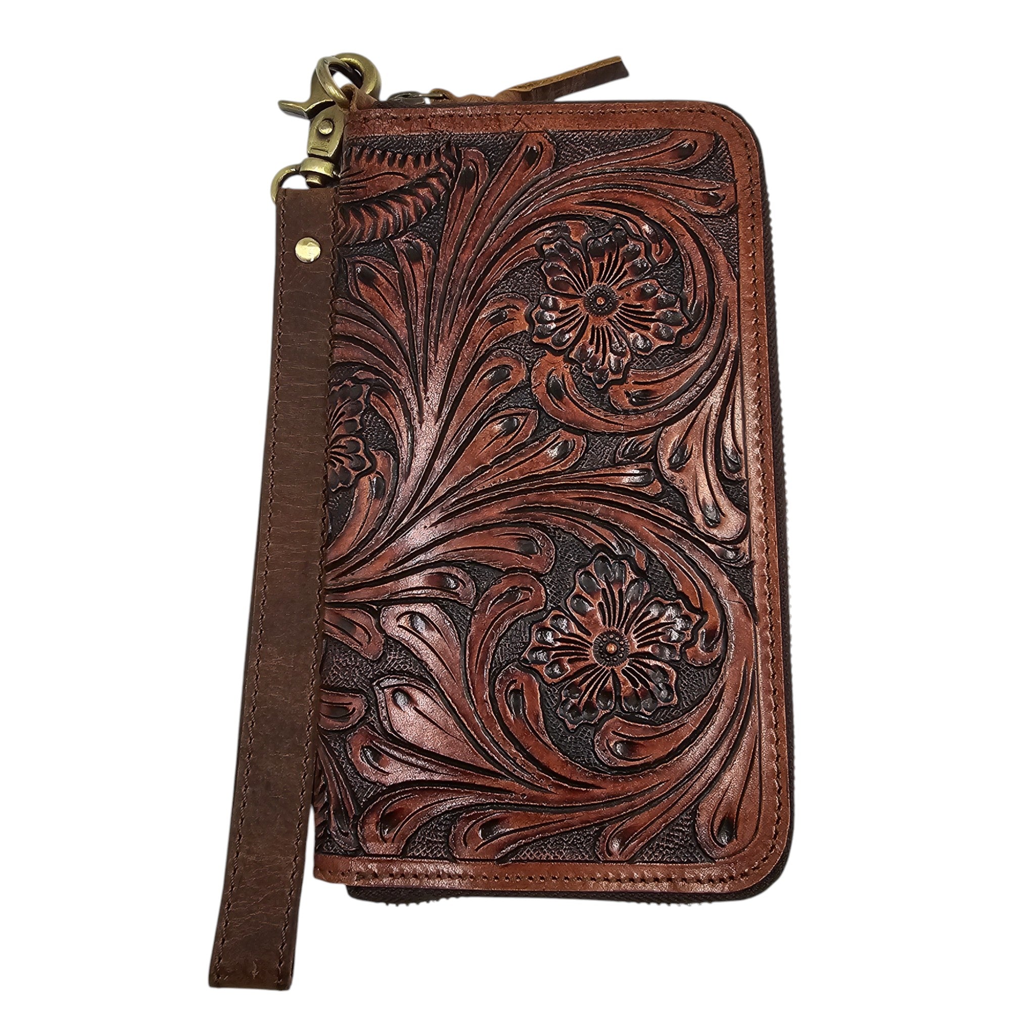 Montana Twist Genuine Leather Floral Tooled Wallet - Brown
