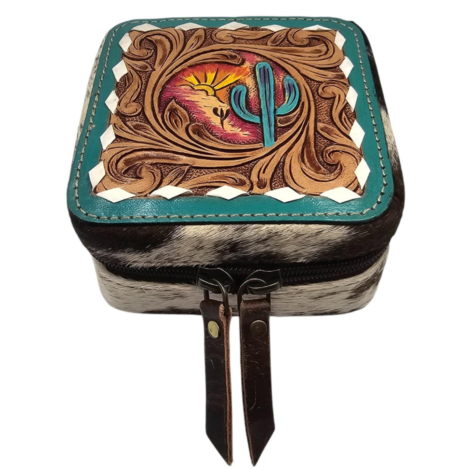 Montana Twist Genuine Leather Embossed Jewelry Case - Desert Sunset