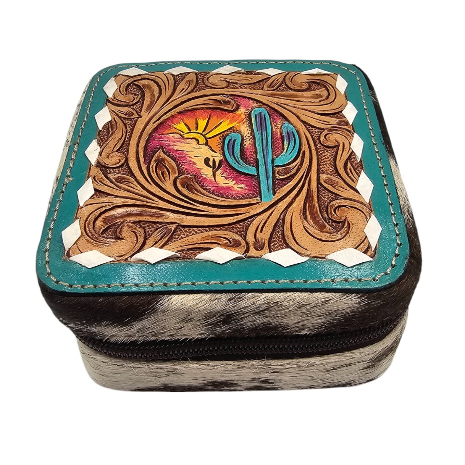 Montana Twist Genuine Leather Embossed Jewelry Case - Desert Sunset