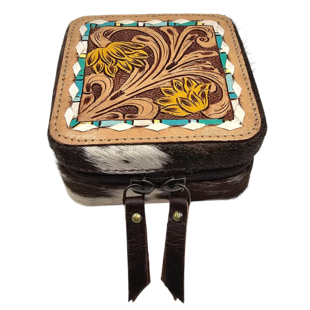 Montana Twist Genuine Leather Embossed Jewelry Case - Yellow Flower