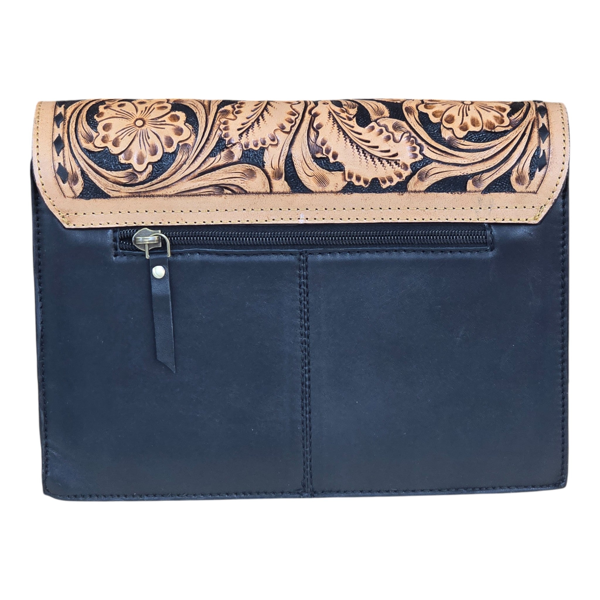 Montana Twist Genuine Leather Quilted Handbag w/ Floral Flap - Black