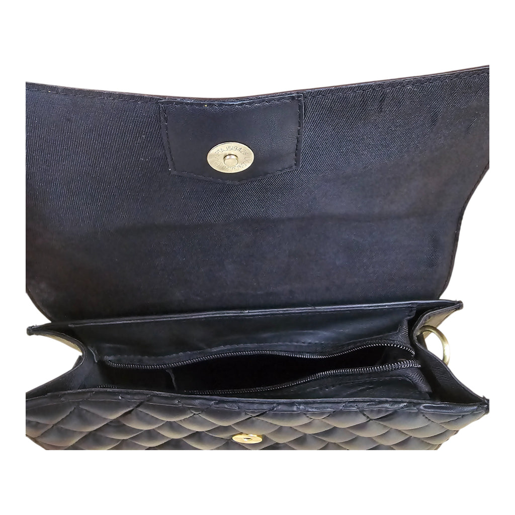 Montana Twist Genuine Leather Quilted Handbag w/ Floral Flap - Black