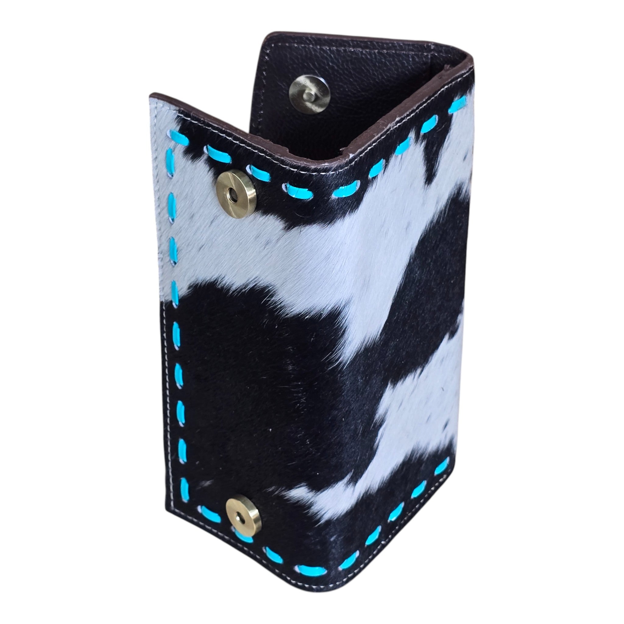 Montana Twist Genuine Leather Cowhide Wallet w/ Turquoise Stitching