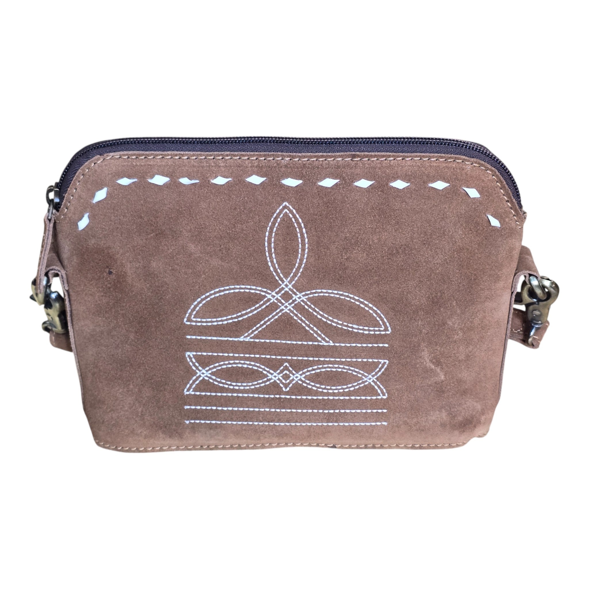 Montana Twist Genuine Leather Boot Stitch Handbag - Saddle Brown