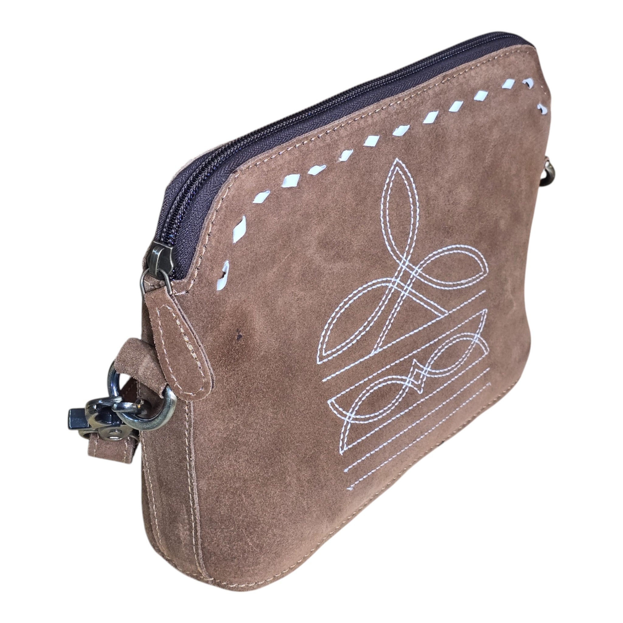 Montana Twist Genuine Leather Boot Stitch Handbag - Saddle Brown