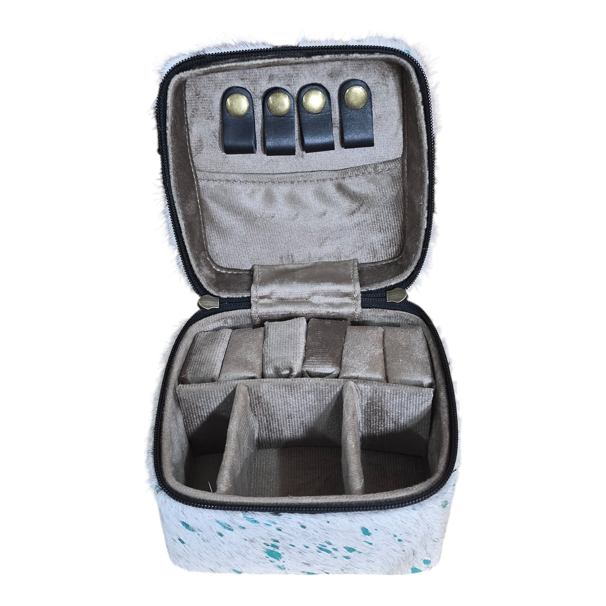 Montana Twist Genuine Leather Large Hair-On Jewelry Box - Turquoise Speckled