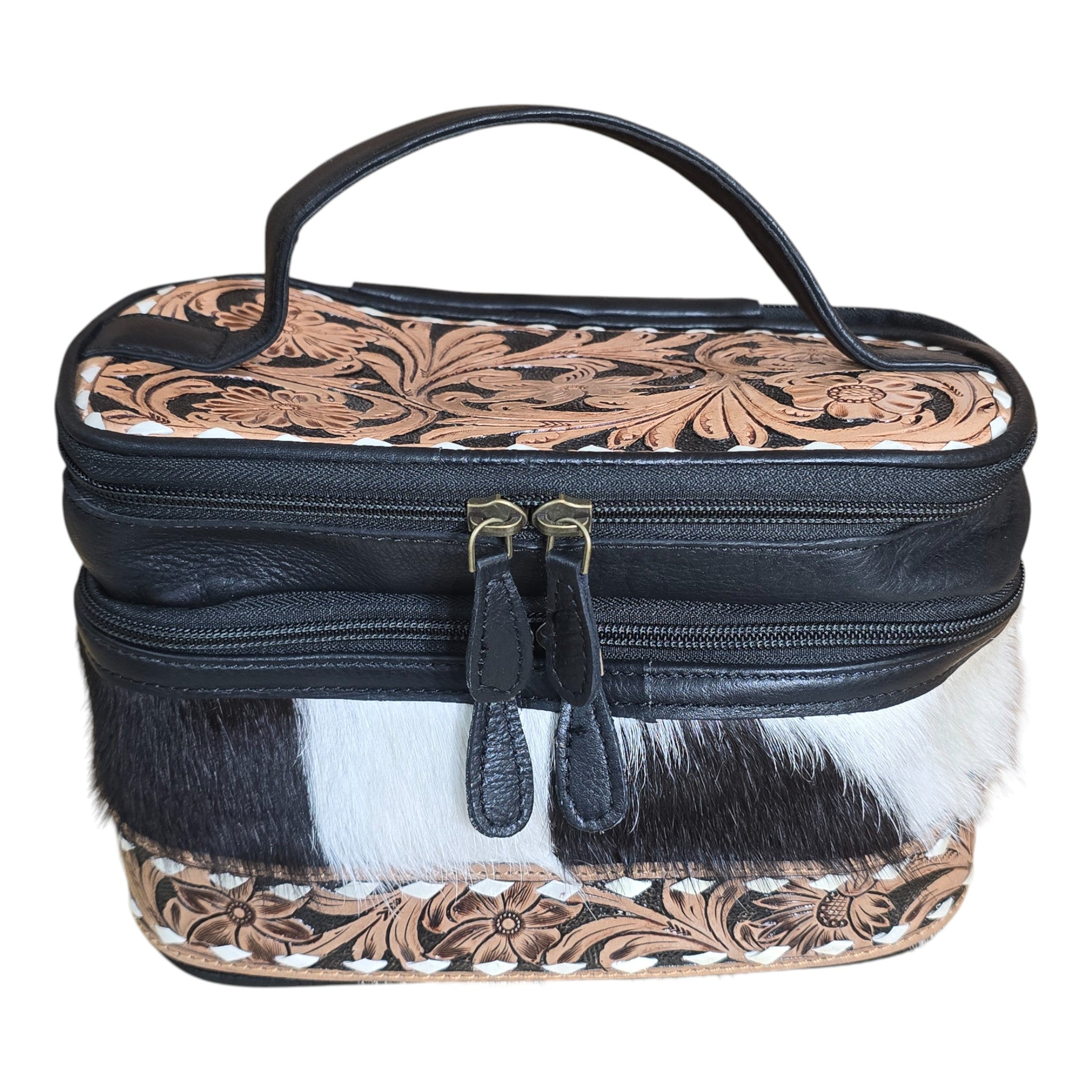 Montana Twist Genuine Leather Hair-On Cosmetic Bag - Black