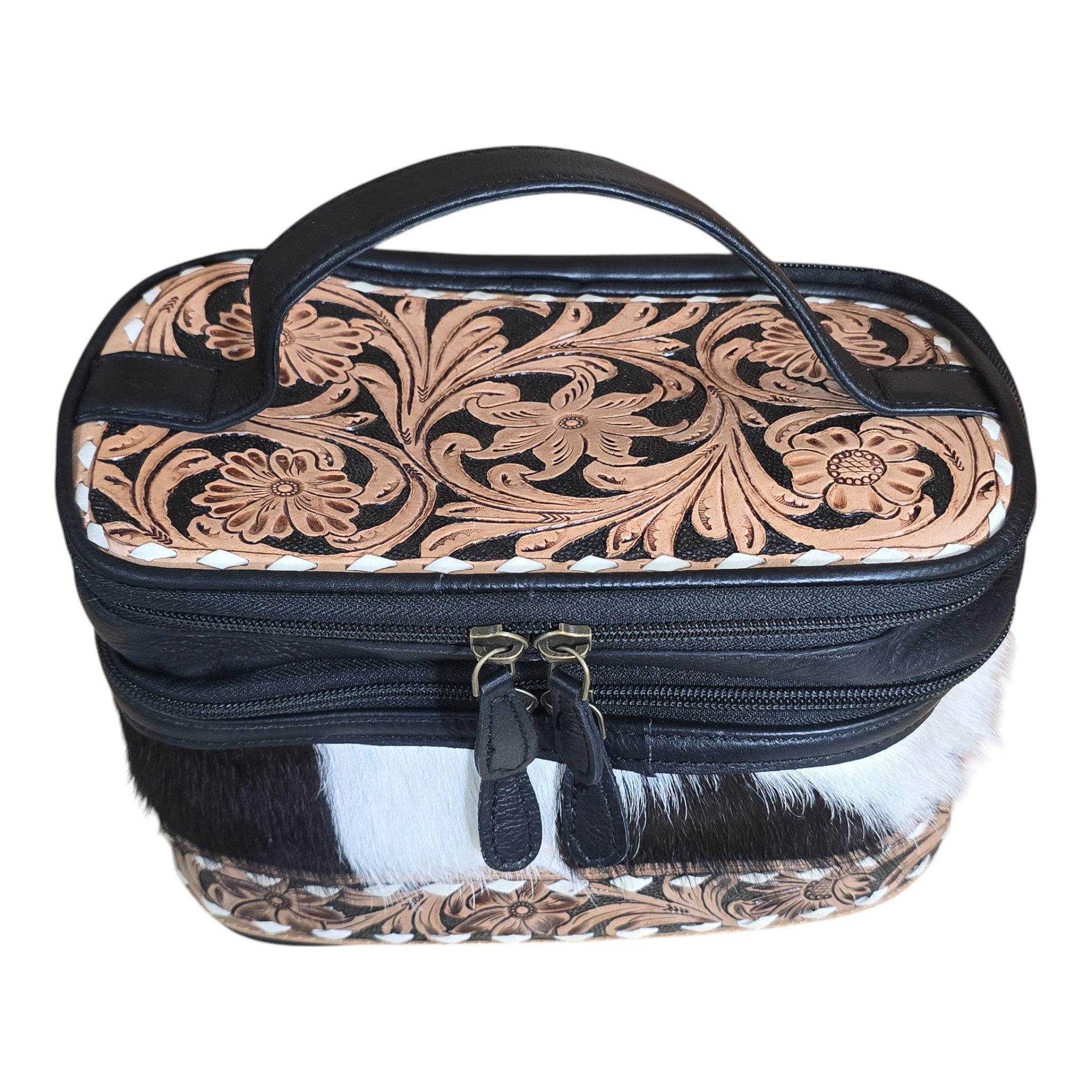 Montana Twist Genuine Leather Hair-On Cosmetic Bag - Black