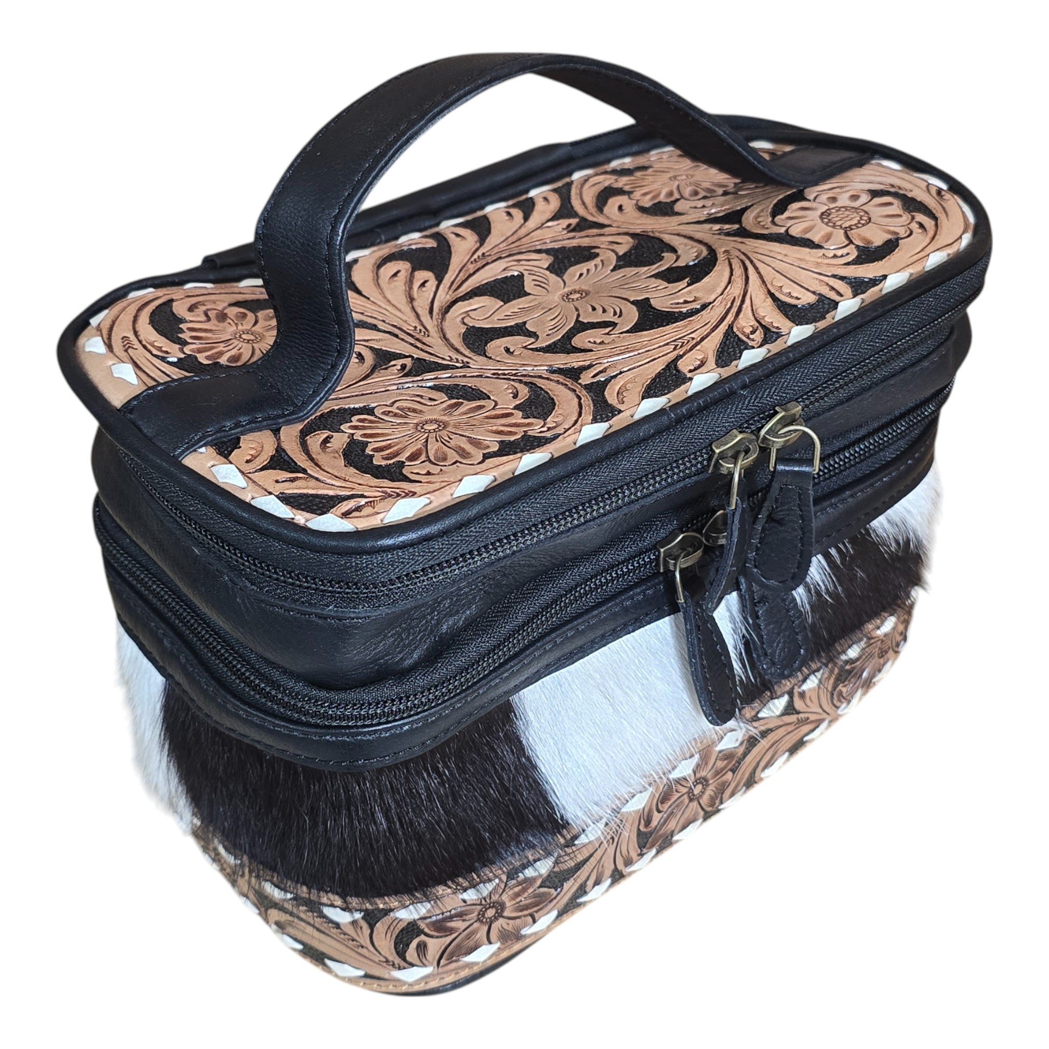 Montana Twist Genuine Leather Hair-On Cosmetic Bag - Black