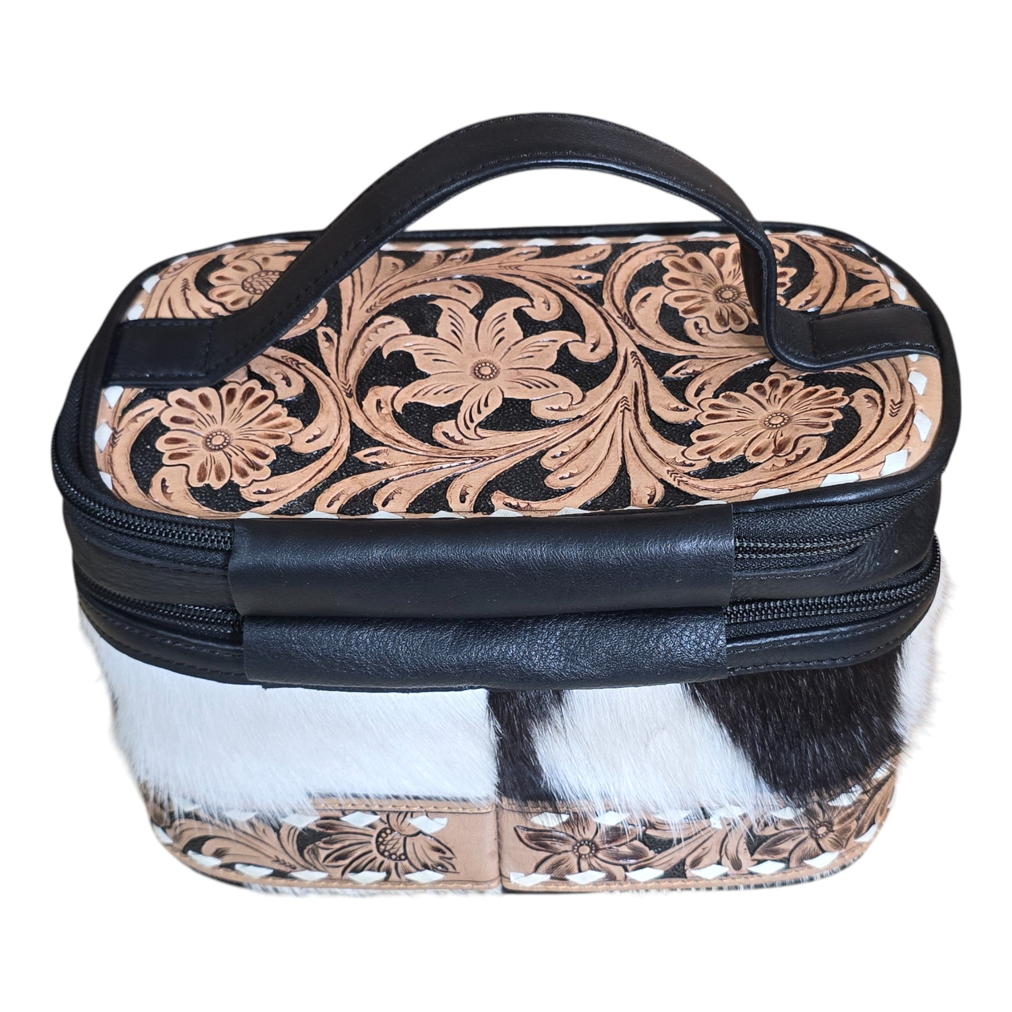 Montana Twist Genuine Leather Hair-On Cosmetic Bag - Black