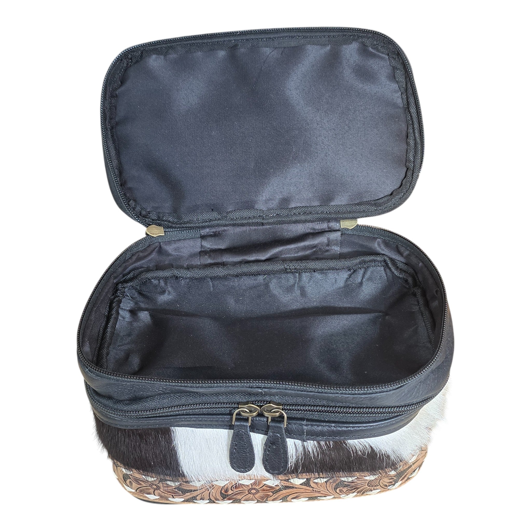 Montana Twist Genuine Leather Hair-On Cosmetic Bag - Black