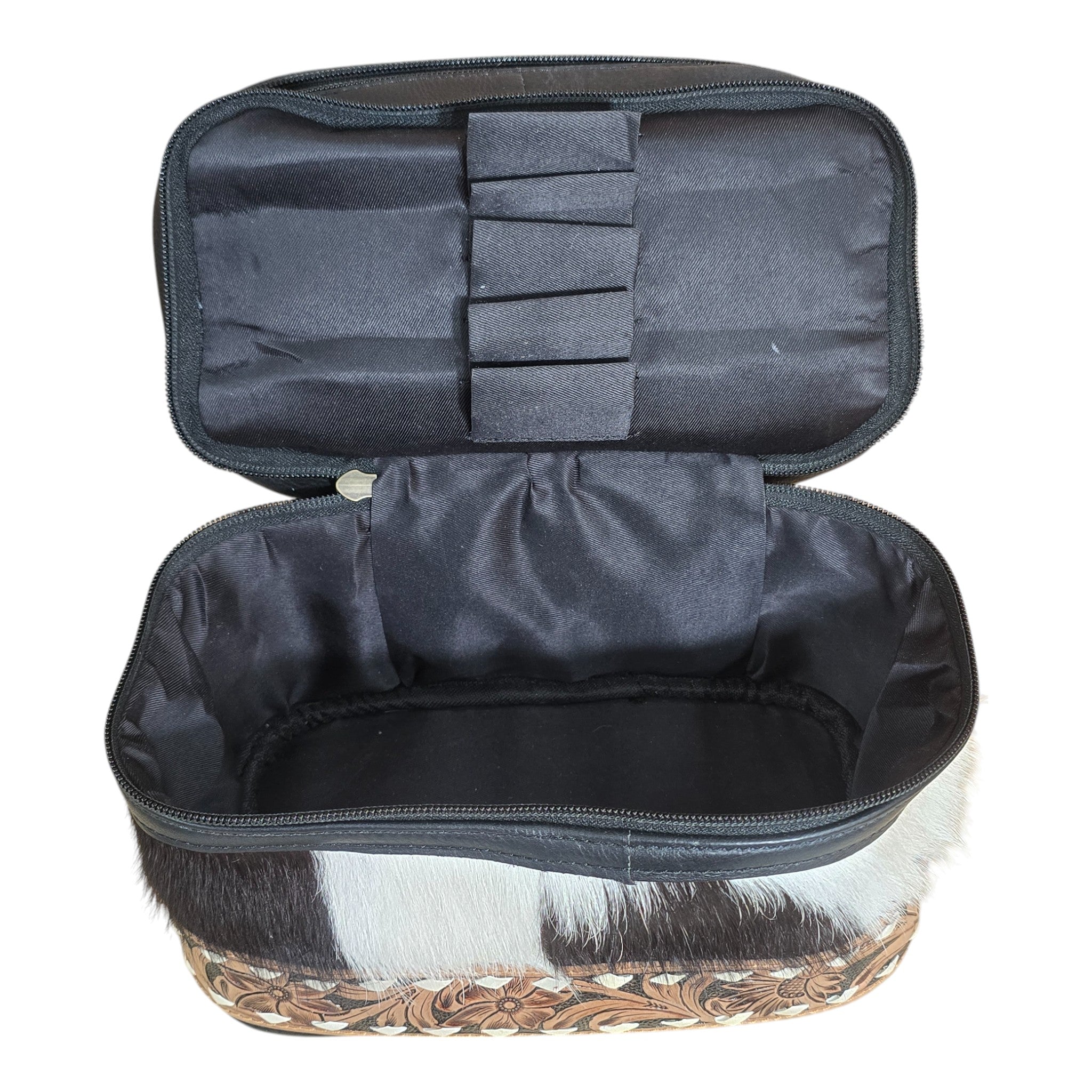 Montana Twist Genuine Leather Hair-On Cosmetic Bag - Black
