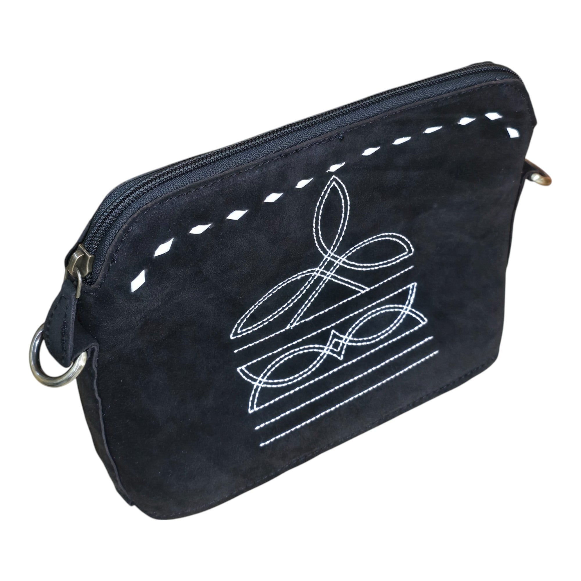 Montana Twist Genuine Leather Boot Stitch Handbag - Black