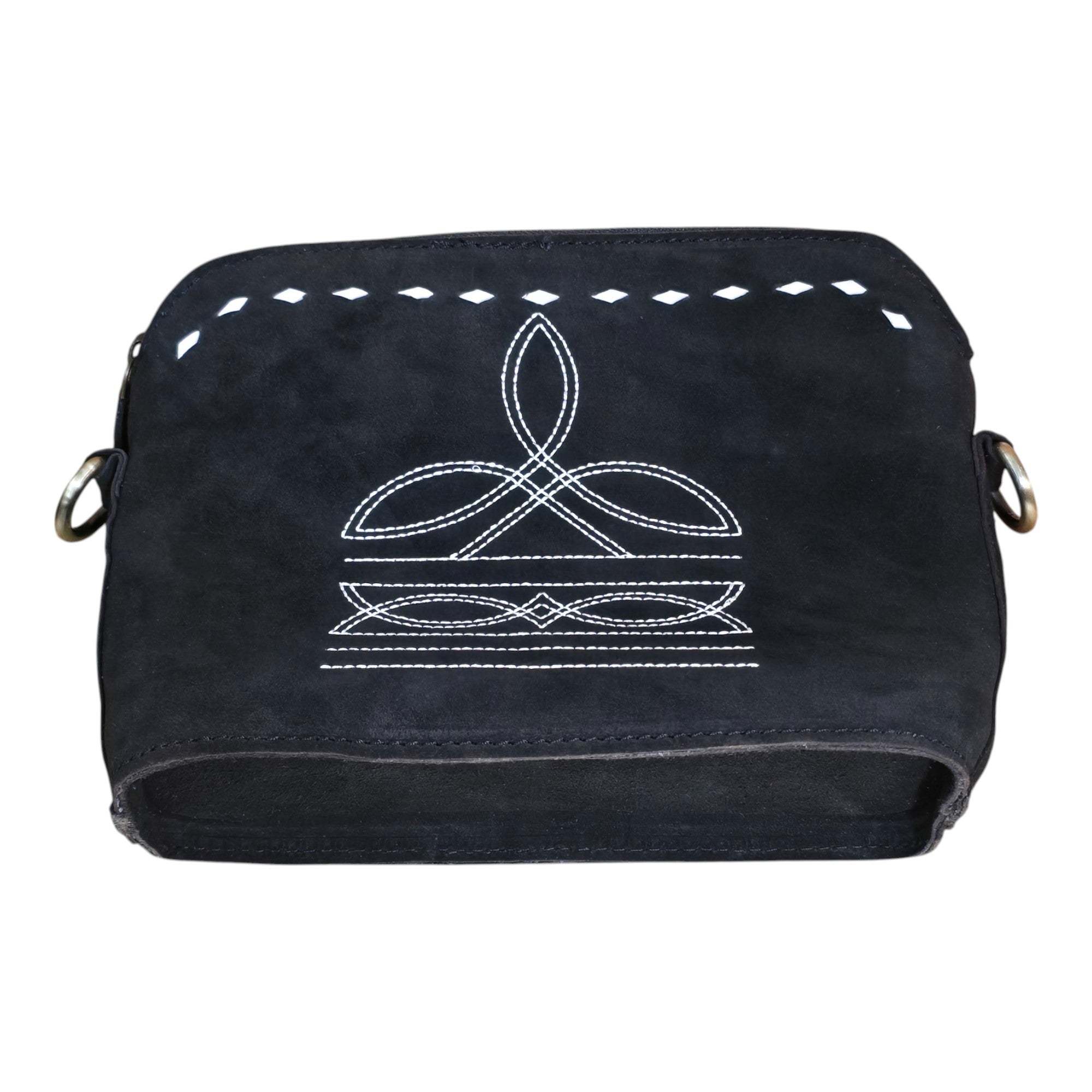 Montana Twist Genuine Leather Boot Stitch Handbag - Black