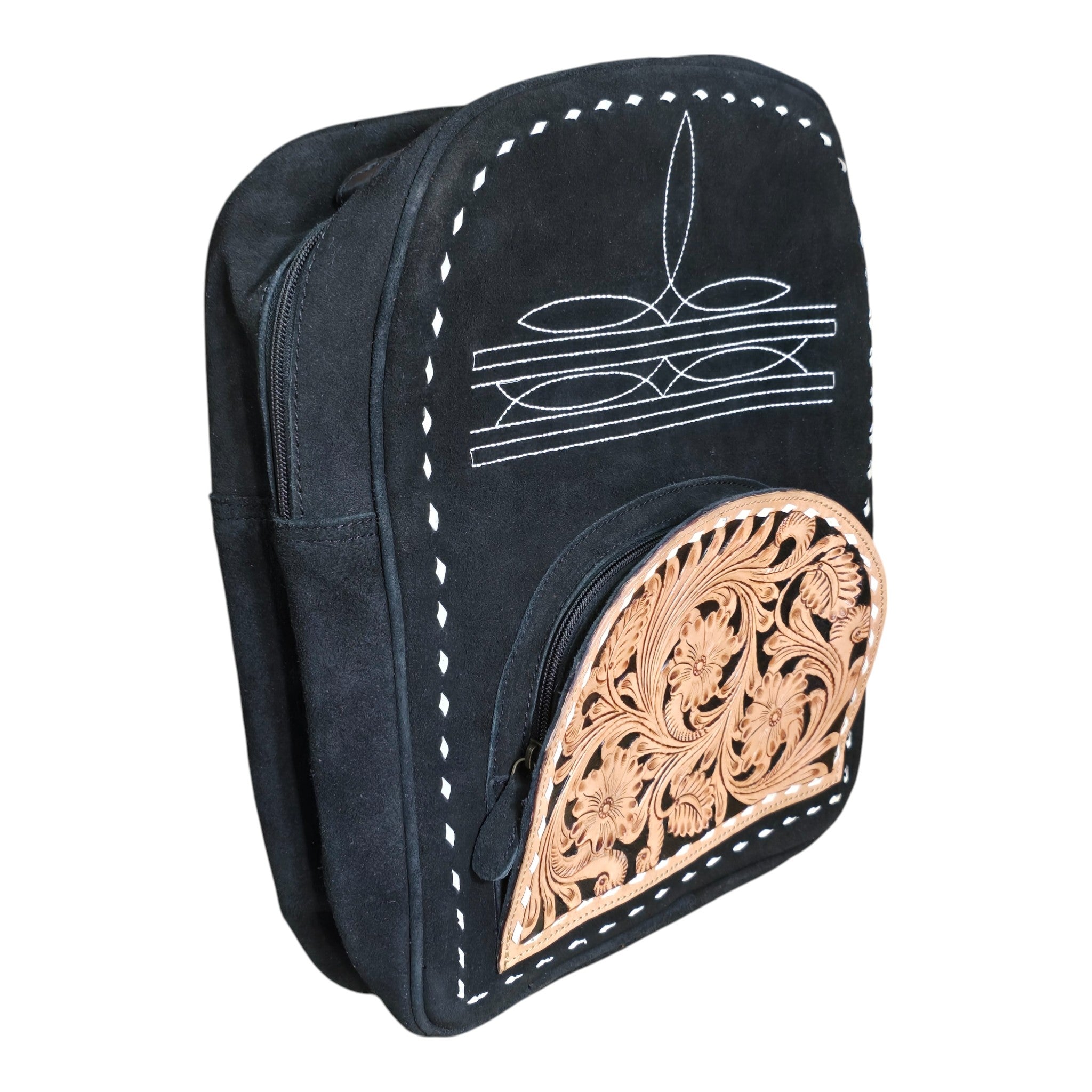 Montana Twist Genuine Leather Boot Stitch Backpack - Black