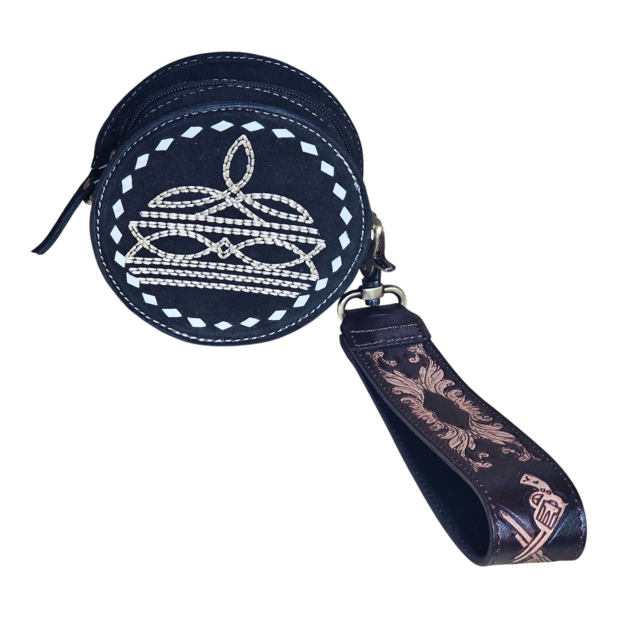 Montana Twist Genuine Suede Leather Small Boot Stitch Canteen Purse - Black