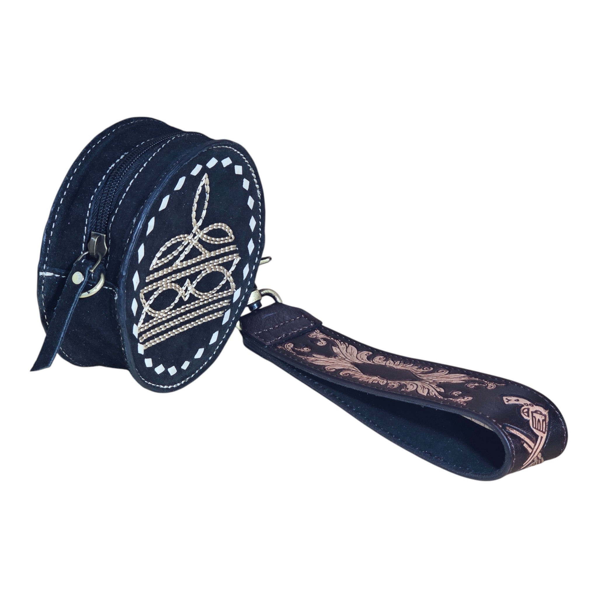 Montana Twist Genuine Suede Leather Small Boot Stitch Canteen Purse - Black