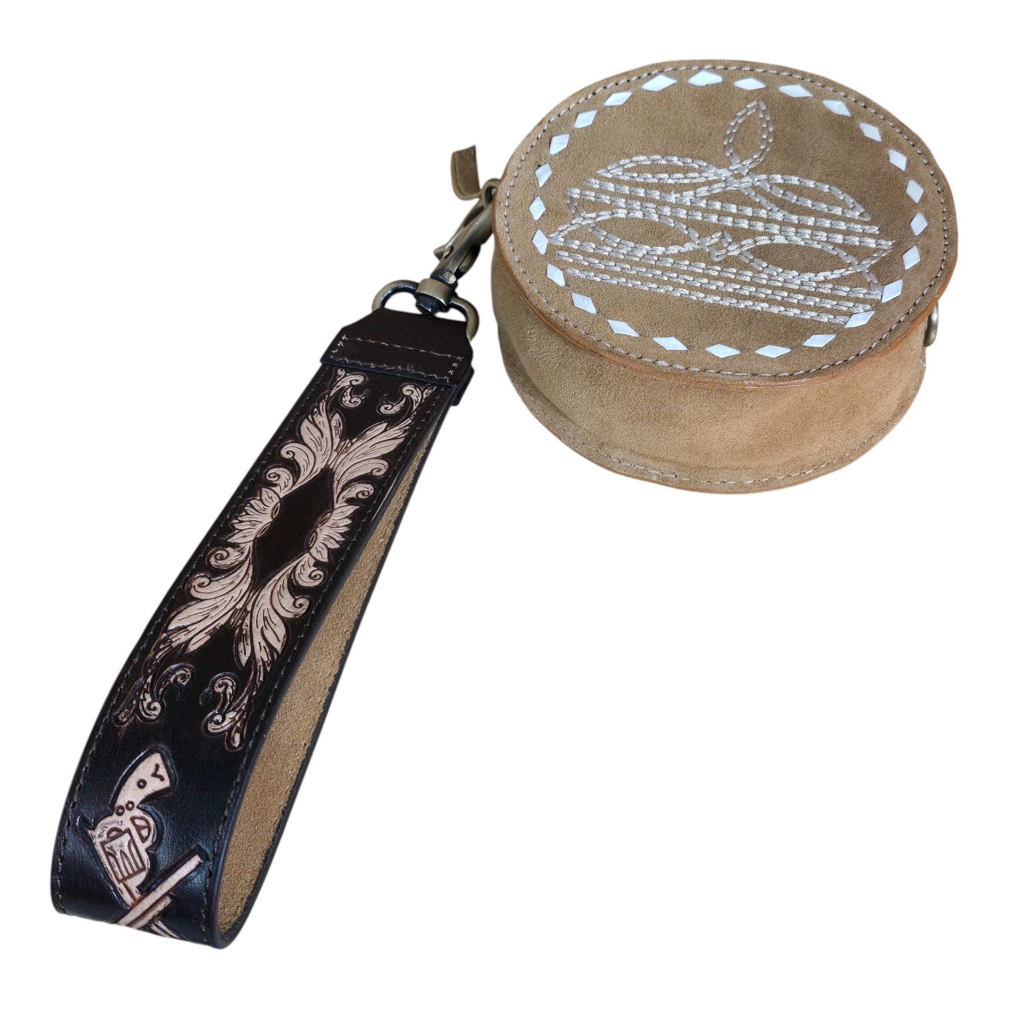 Montana Twist Genuine Leather Small Round Boot Stitch Bag w/Clutch Strap - Honey Brown