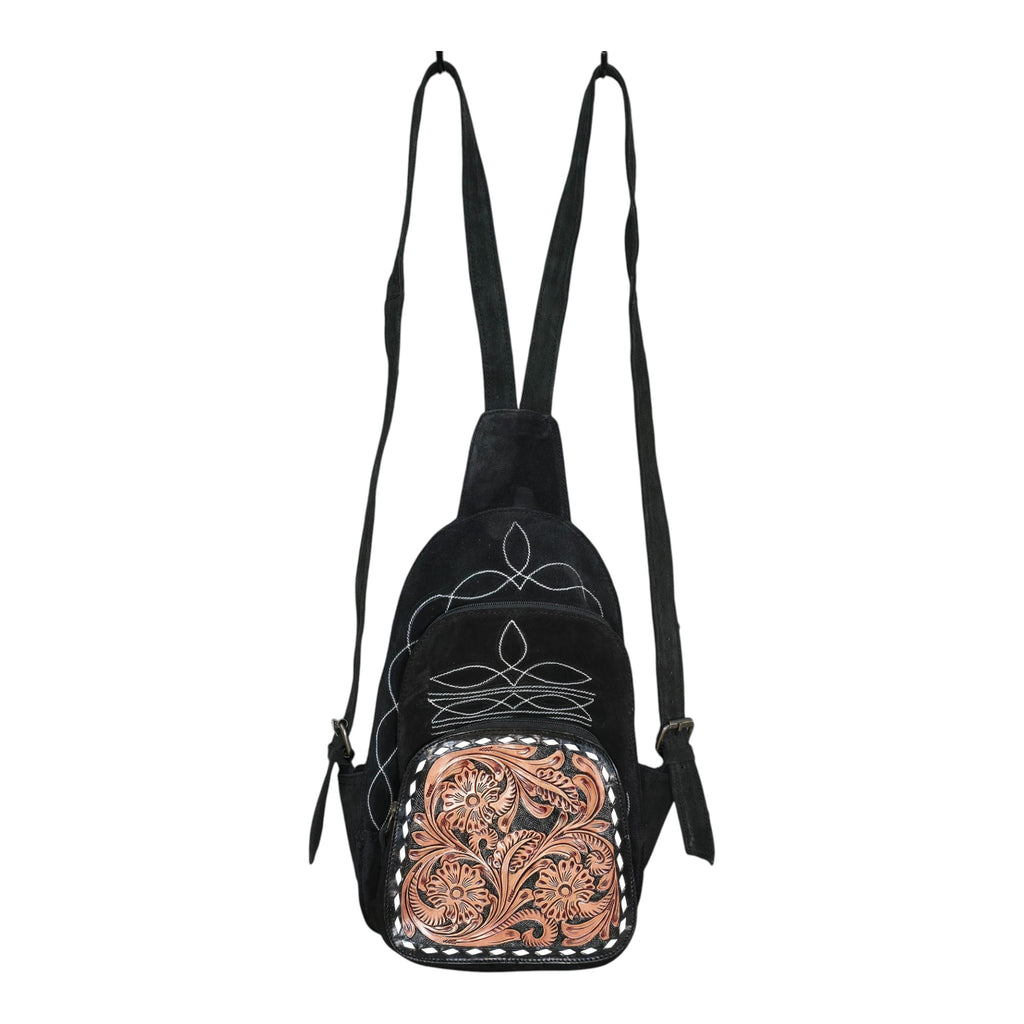 Montana Twist Genuine Leather Boot Stitch Small Backpack - Black