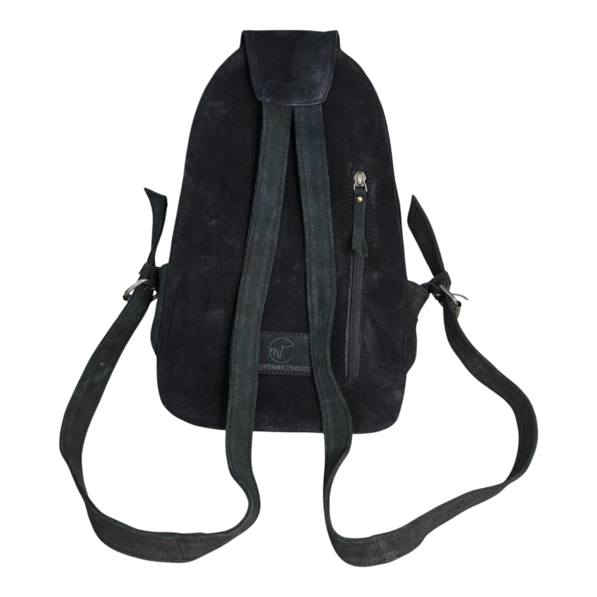 Montana Twist Genuine Leather Boot Stitch Small Backpack - Black