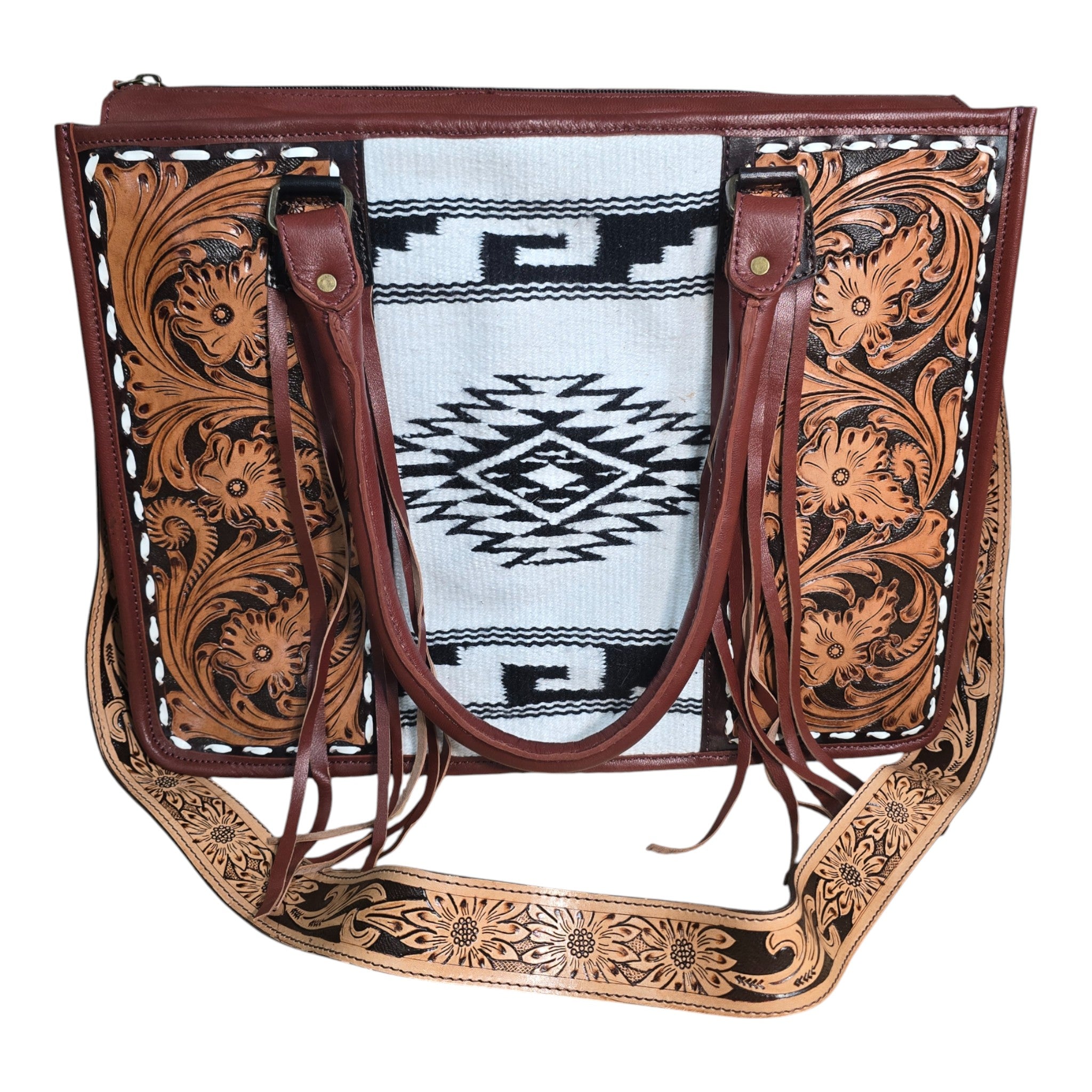 Montana Twist Genuine Leather Southwest Handwoven Tooled Handbag
