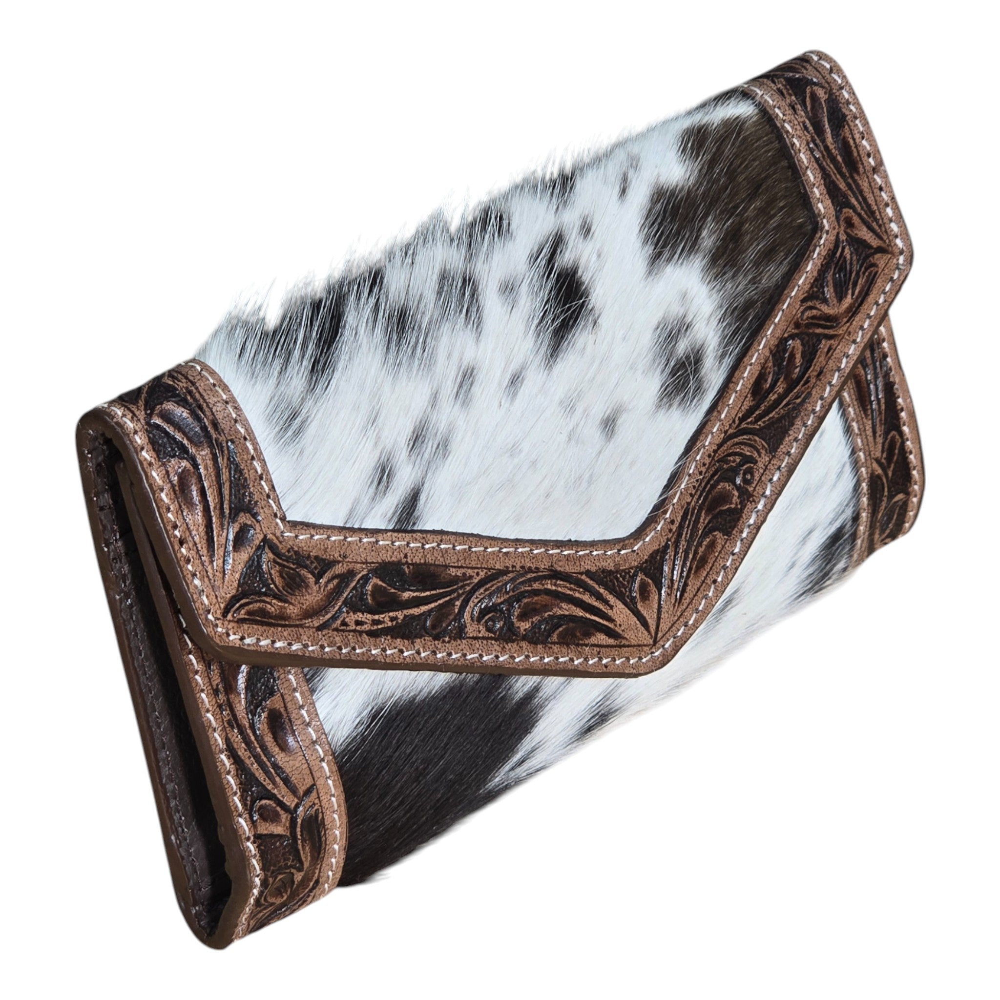 Montana Twist Genuine Leather Hair-on Envelope Wallet - Coffee