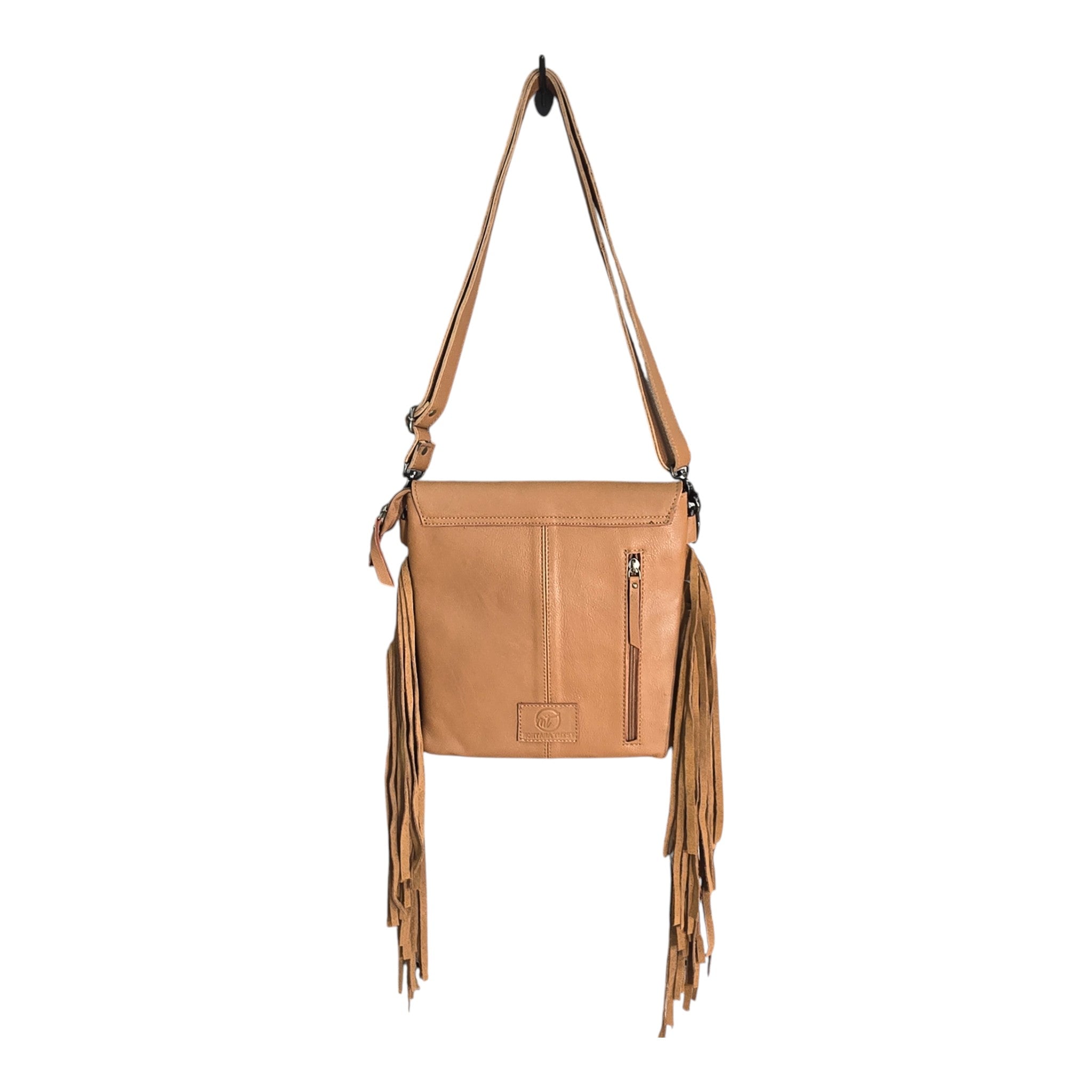 Montana Twist Genuine Leather Hair-on Handbag w/ Tooled Leather Flap - Saddle Brown