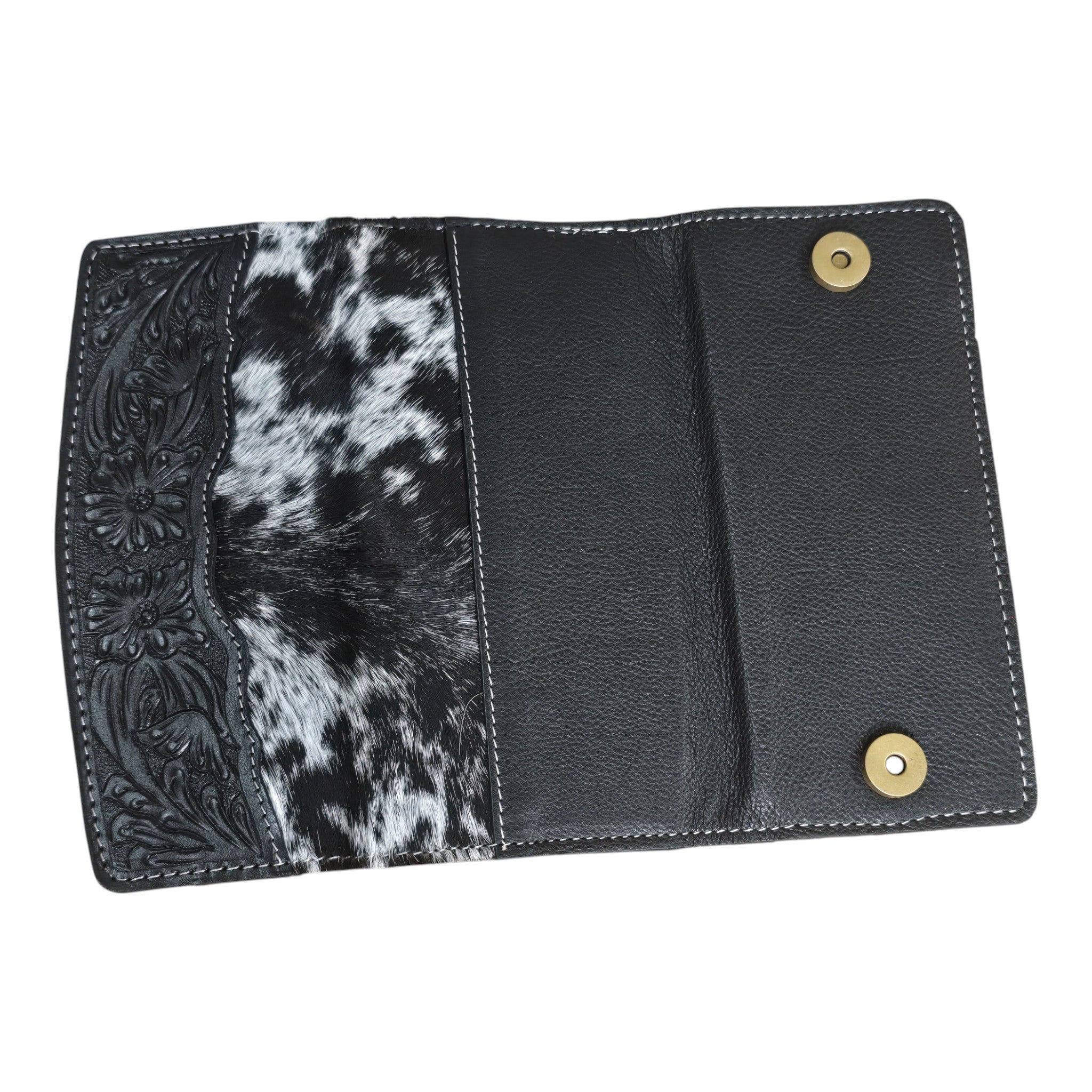 Montana Twist Genuine Leather Tooled Trifold Wallet - Black
