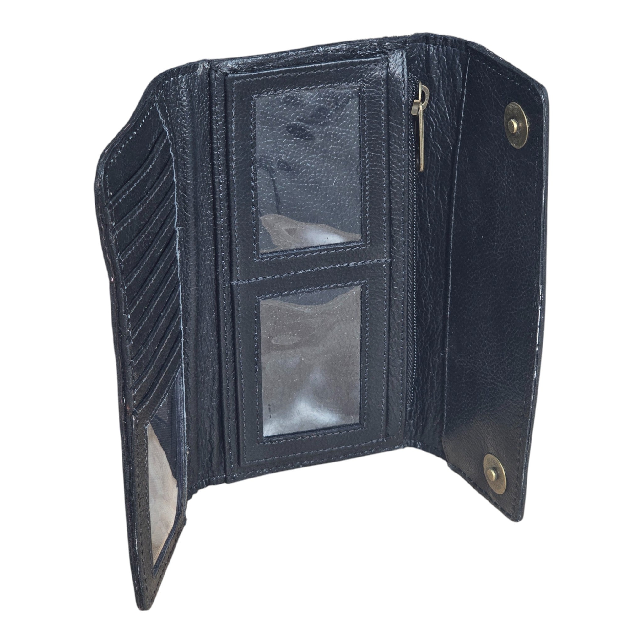 Montana Twist Genuine Leather Tooled Trifold Wallet - Black