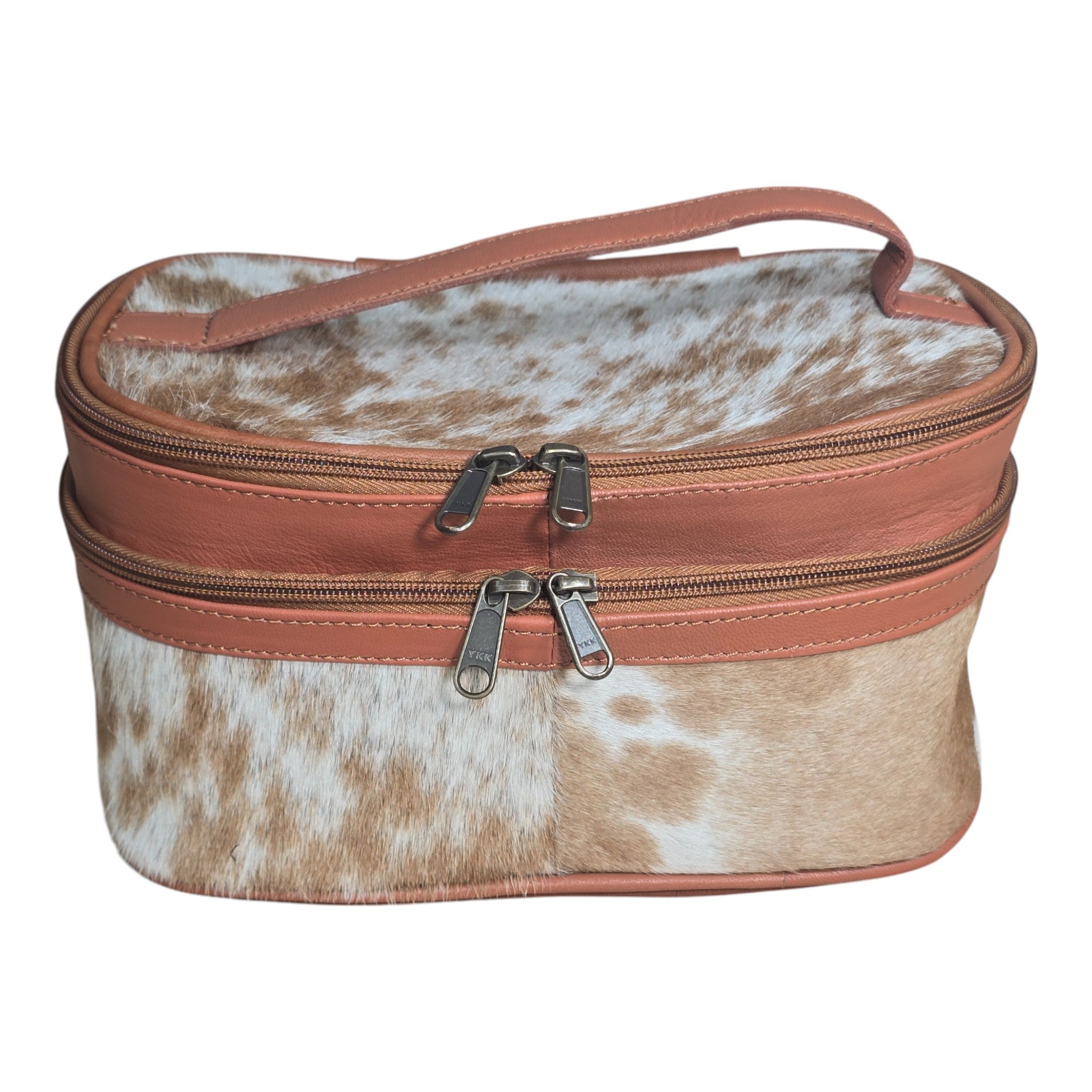 Montana Twist Genuine Leather Hair-on Cosmetic Case - Saddle Brown