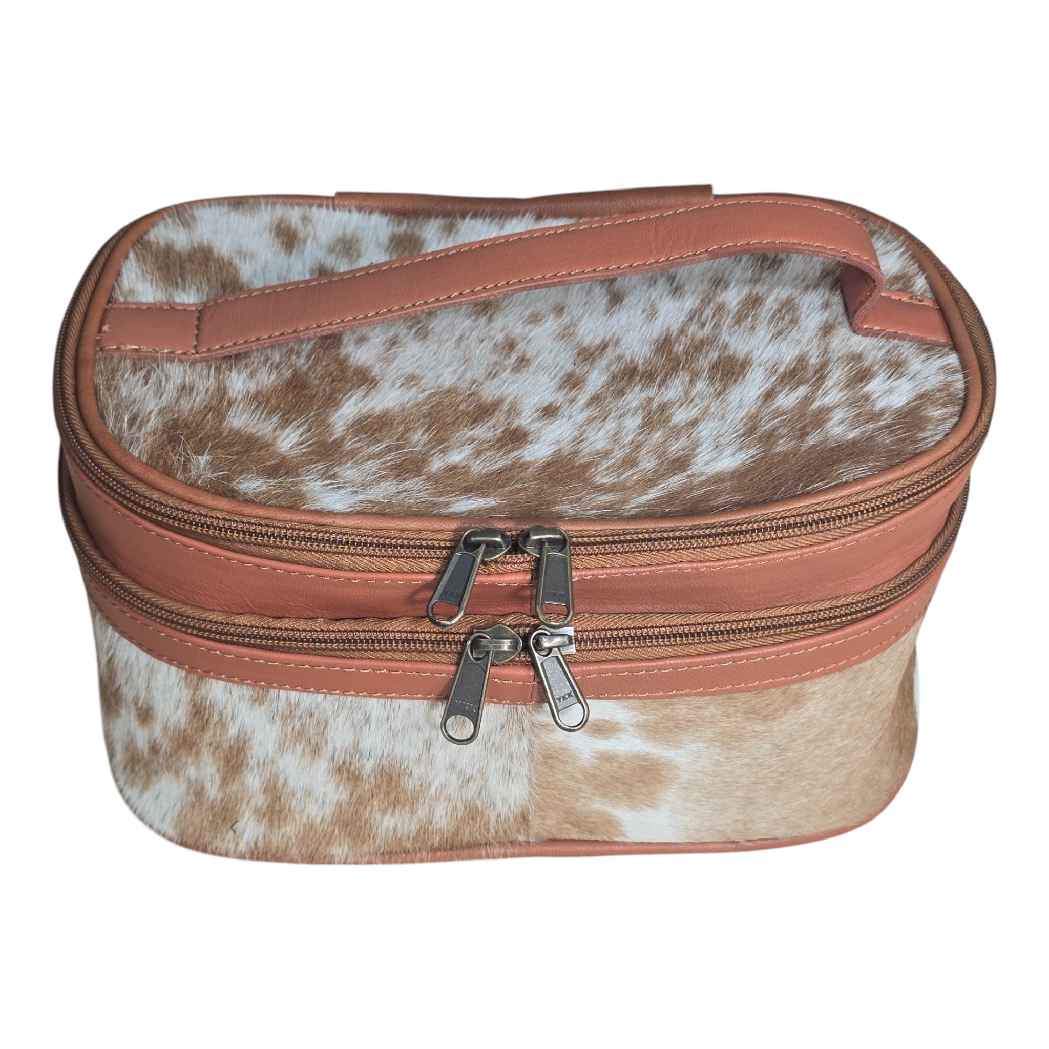 Montana Twist Genuine Leather Hair-on Cosmetic Case - Saddle Brown